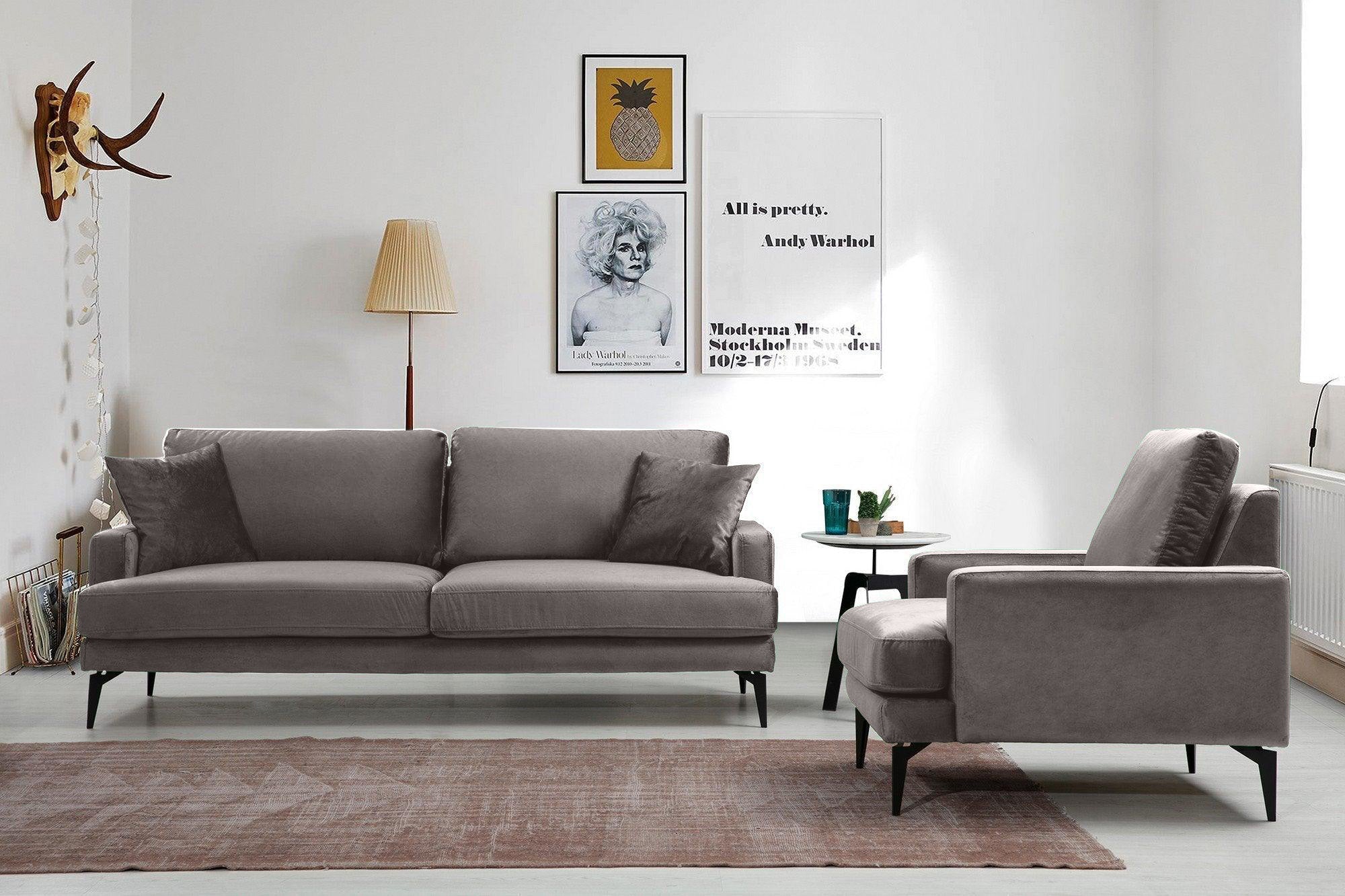 Canapea Fixă AZURRO, 2 locuri, 175x90x85 cm - Prestigehome.ro - Canapea - Prestige #color_Velutto-Gri