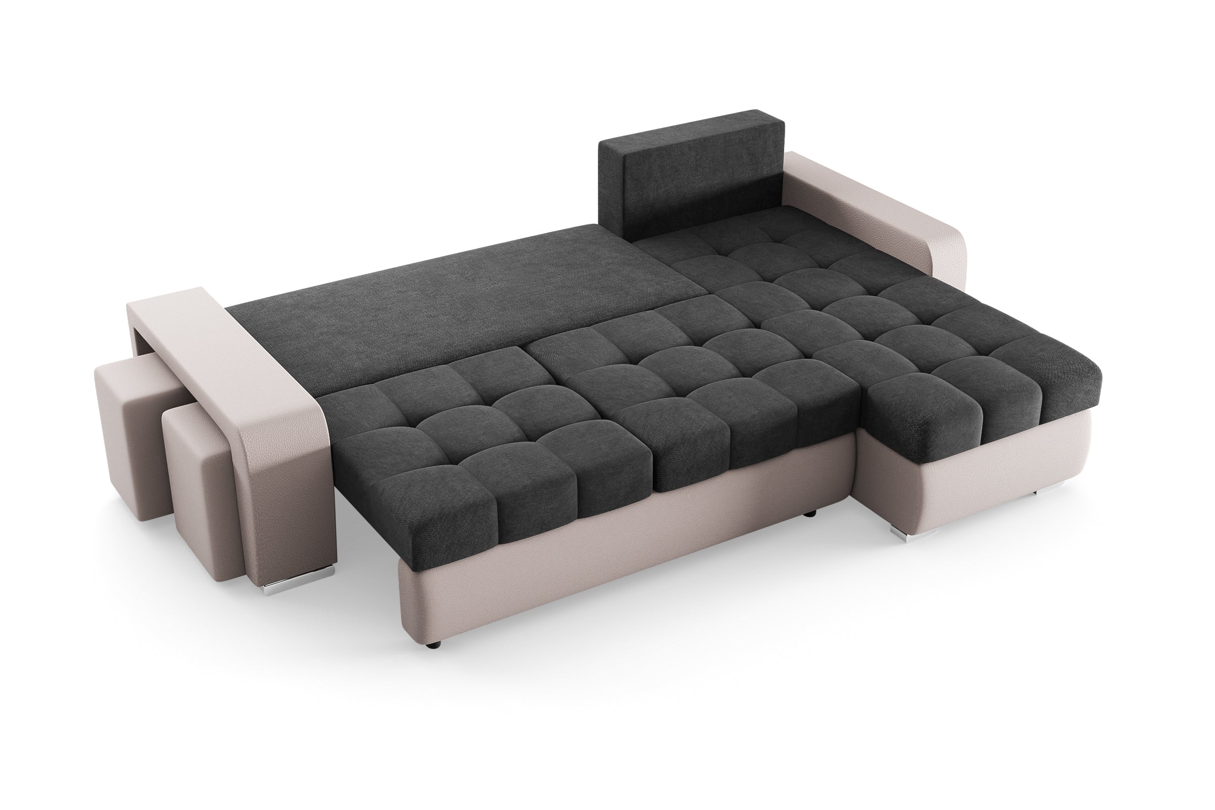 Colțar Extensibil CAROL, cu ladă de depozitare, interschimbabil stânga/dreapta 280x170x95 cm, Negru/Gri - Outlet