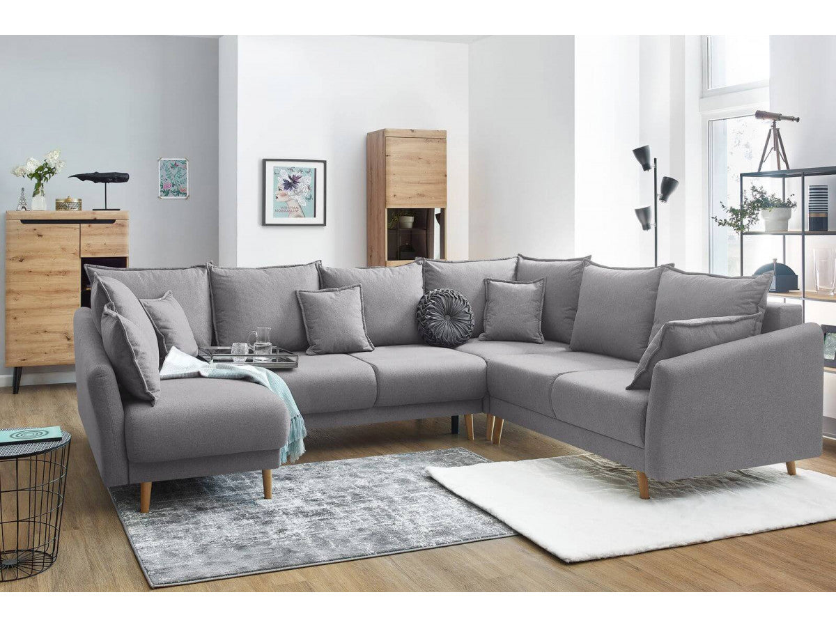 Colțar Panoramic Extensibil JULIET, cu ladă de depozitare, variante stânga/dreapta, 316x246x95 cm - Prestigehome.ro - Canapea - Prestige #color_Gri-Deschis-Como