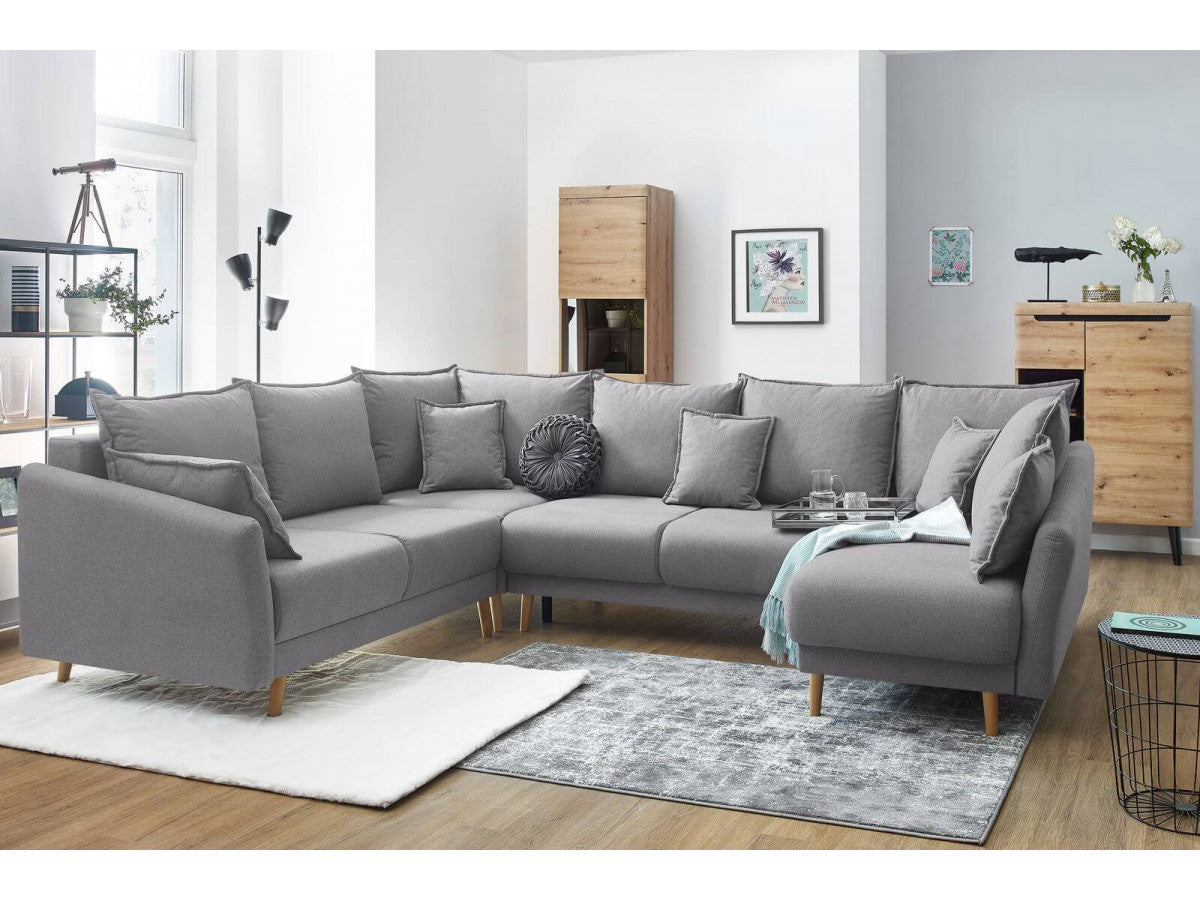 Colțar Panoramic Extensibil JULIET, cu ladă de depozitare, variante stânga/dreapta, 316x246x95 cm - Prestigehome.ro - Canapea - Prestige #color_Gri-Deschis-Como