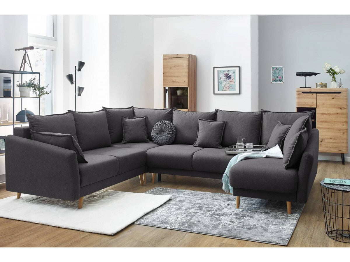 Colțar Panoramic Extensibil JULIET, cu ladă de depozitare, variante stânga/dreapta, 316x246x95 cm - Prestigehome.ro - Canapea - Prestige #color_Gri-Inchis-Como