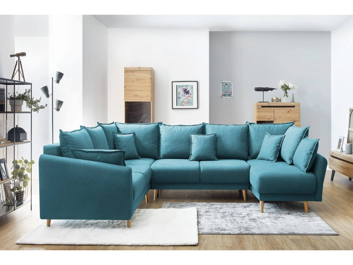 Colțar Panoramic Extensibil JULIET, cu ladă de depozitare, variante stânga/dreapta, 316x246x95 cm - Prestigehome.ro - Canapea - Prestige #color_Turcoaz-Como