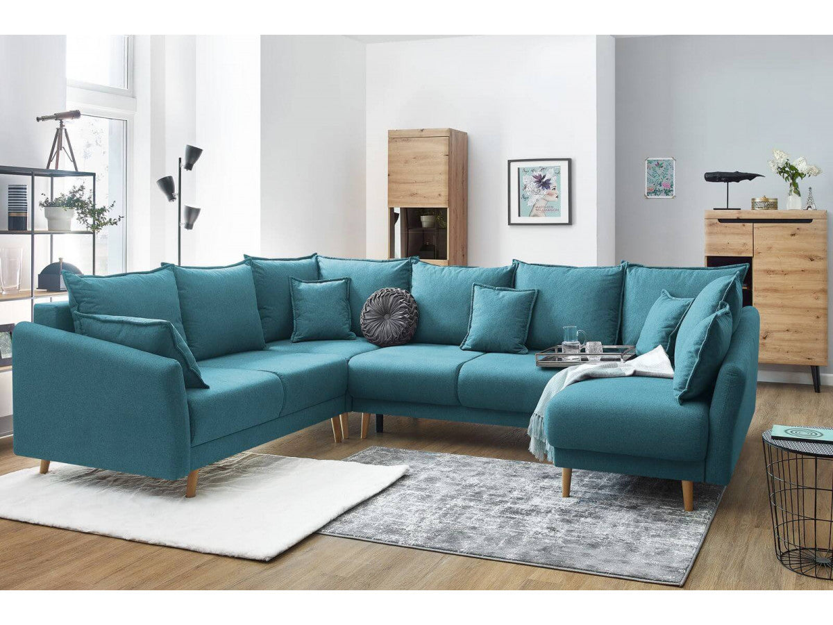 Colțar Panoramic Extensibil JULIET, cu ladă de depozitare, variante stânga/dreapta, 316x246x95 cm - Prestigehome.ro - Canapea - Prestige #color_Turcoaz-Como