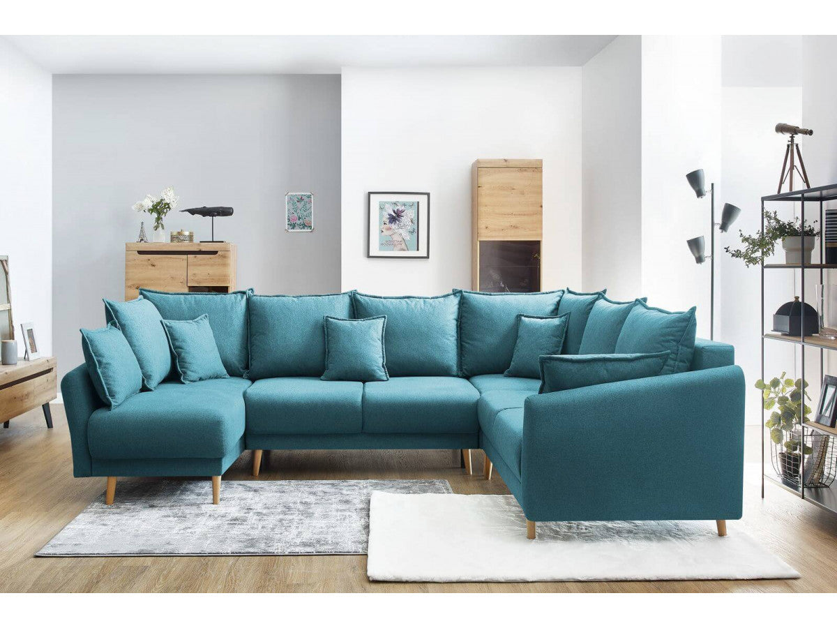 Colțar Panoramic Extensibil JULIET, cu ladă de depozitare, variante stânga/dreapta, 316x246x95 cm - Prestigehome.ro - Canapea - Prestige #color_Turcoaz-Como