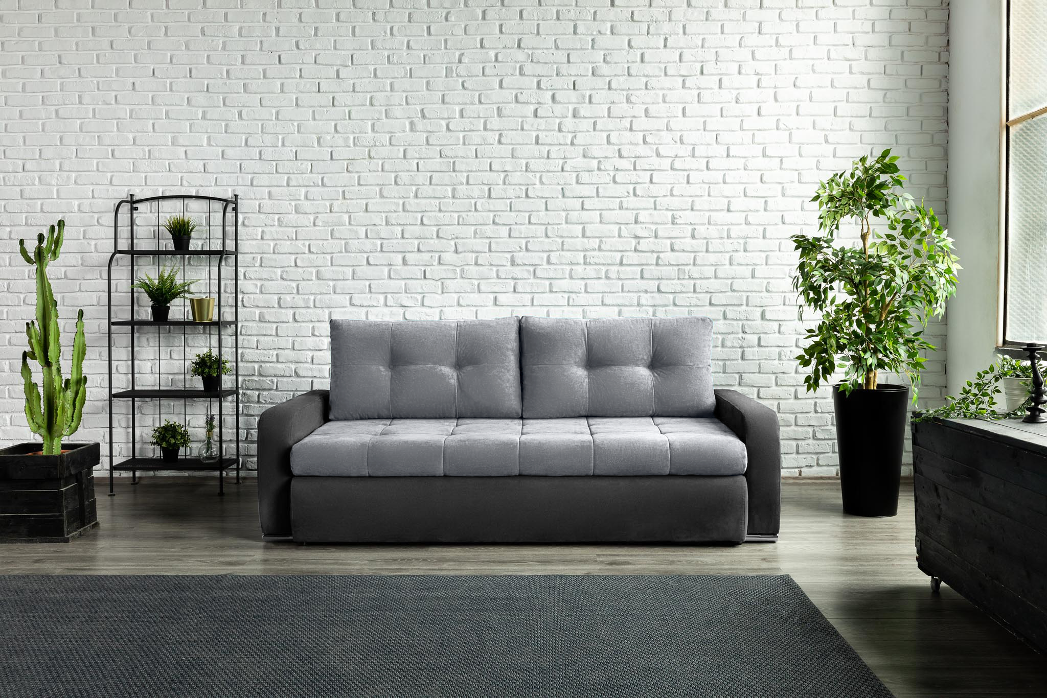 Canapea Extensibilă 3 locuri VENETIA, cu ladă de depozitare, 220x100x90 cm, #color_Gri-Deschis-Gri-Inchis-Enjoy