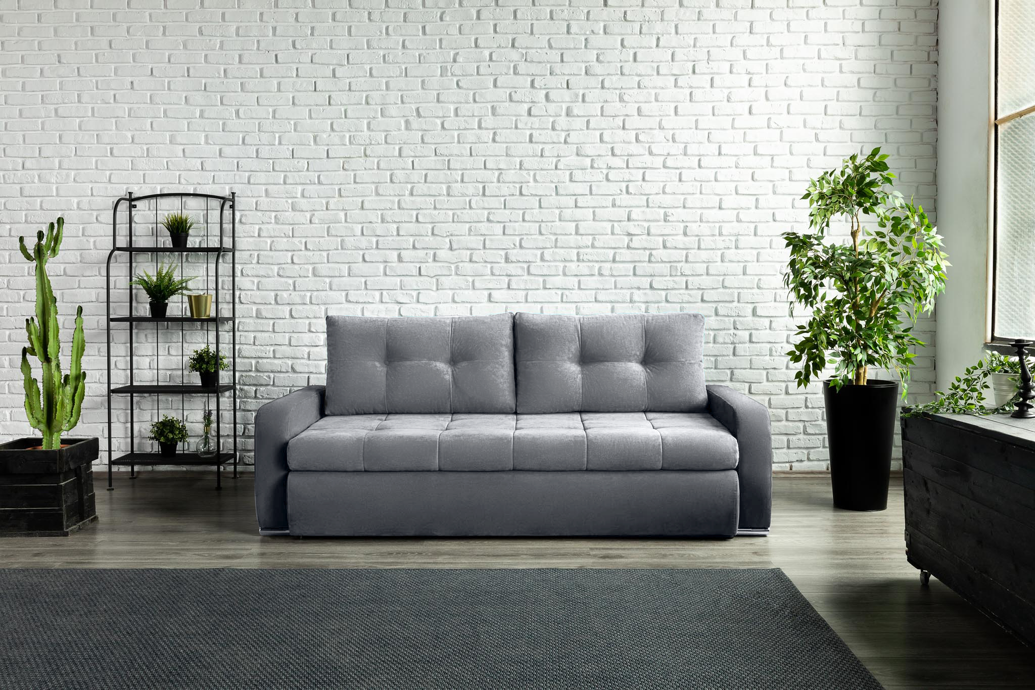 Canapea Extensibilă 3 locuri VENETIA, cu ladă de depozitare, 220x100x90 cm, #color_Gri-Deschis-Enjoy