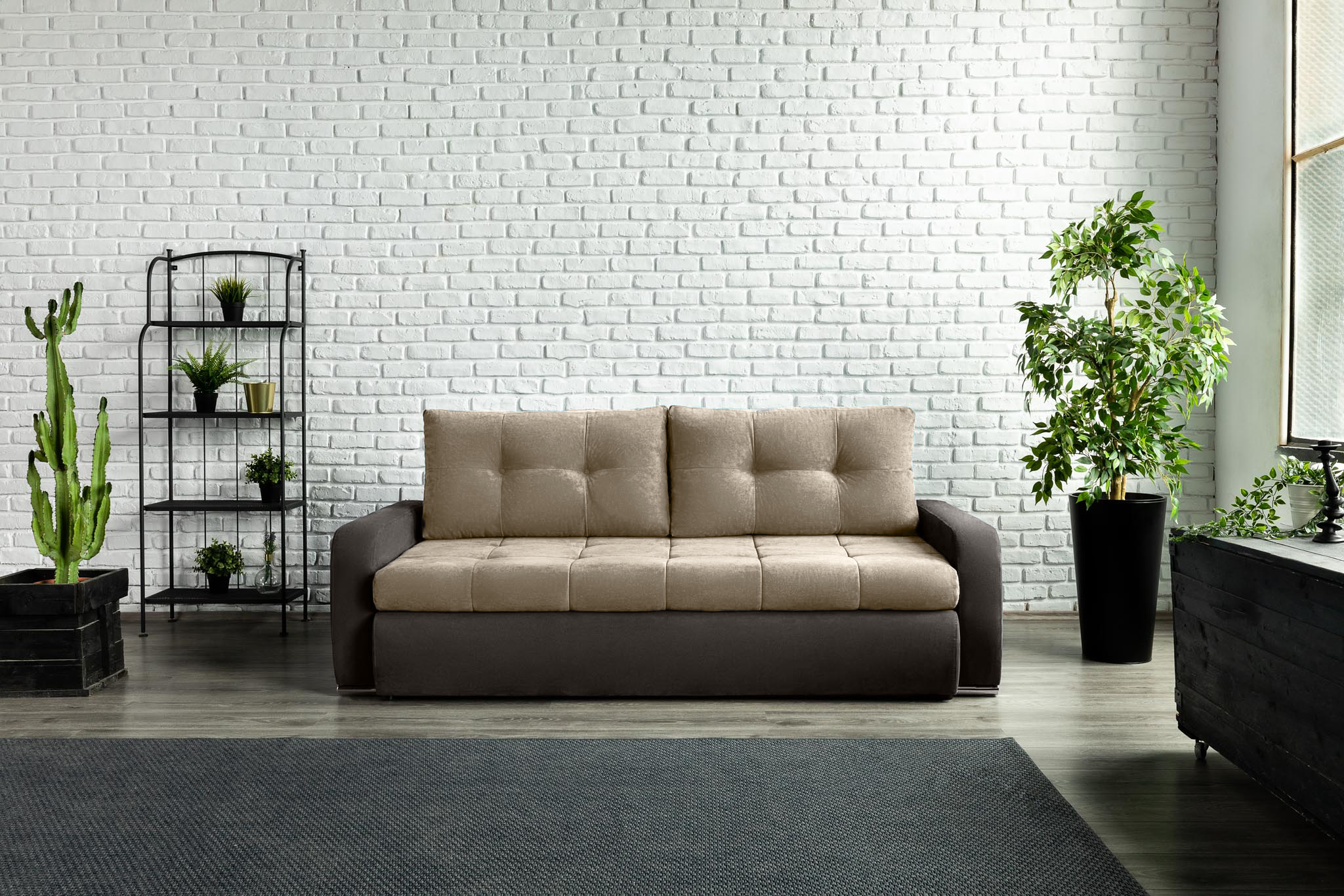 Canapea Extensibilă 3 locuri VENETIA, cu ladă de depozitare, 220x100x90 cm, #color_Bej-Cafeniu-Enjoy