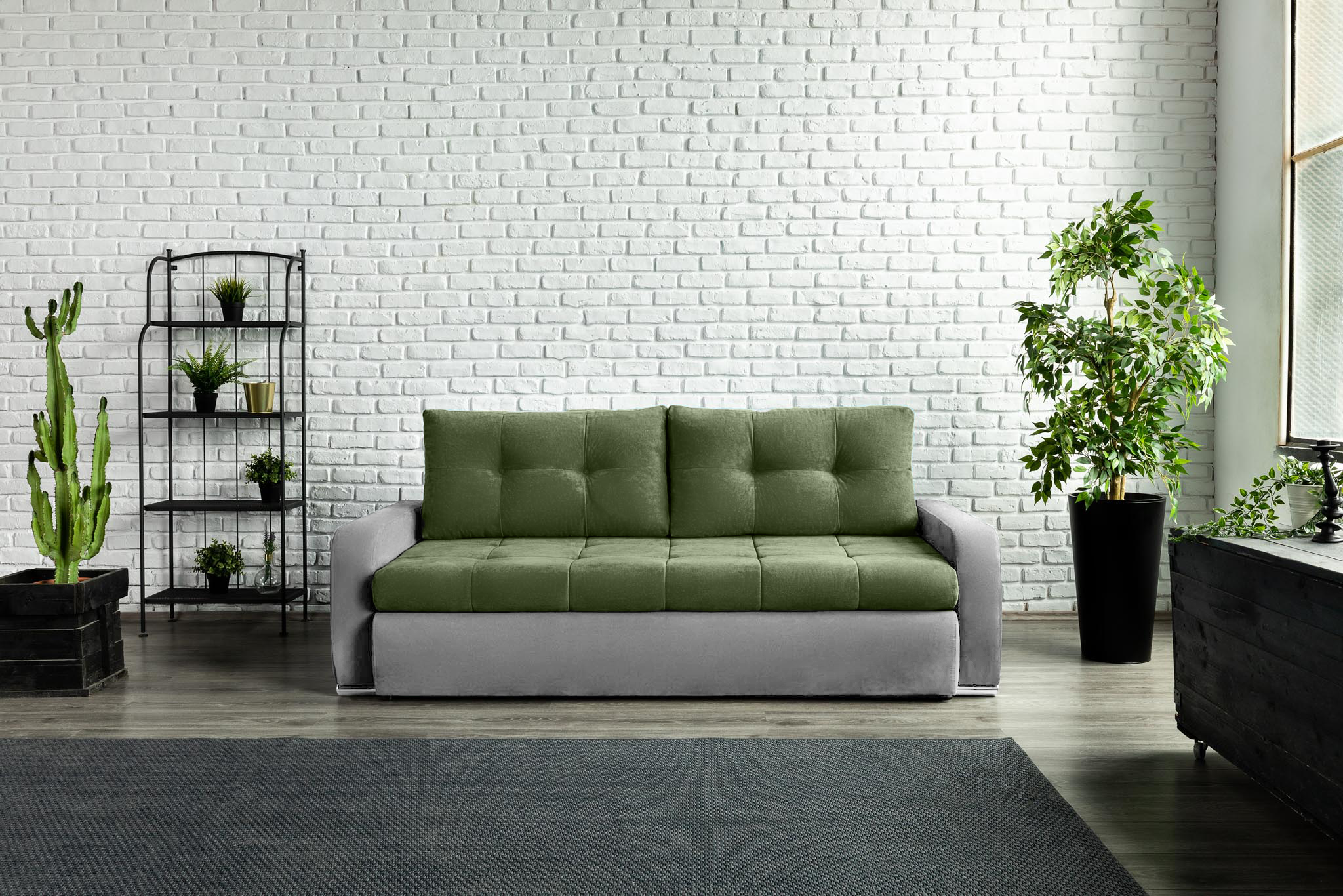 Canapea Extensibilă 3 locuri VENETIA, cu ladă de depozitare, 220x100x90 cm, #color_Verde-Gri-Deschis-Enjoy