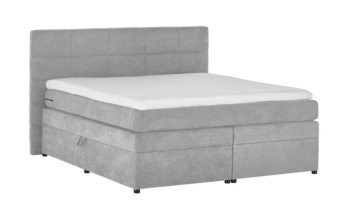 Pat Boxspring Gibson, cu ladă de depozitare, saltea și topper incluse, 160x200 cm, Gri, Outlet