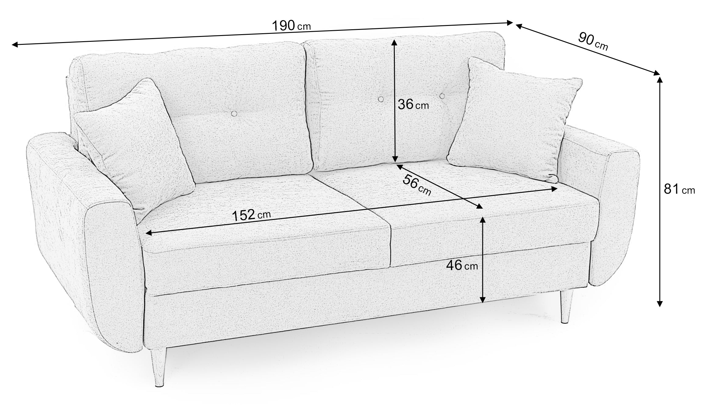 Canapea Fixă 2 locuri HELSINKI, 190x90x81 cm - Prestige Home