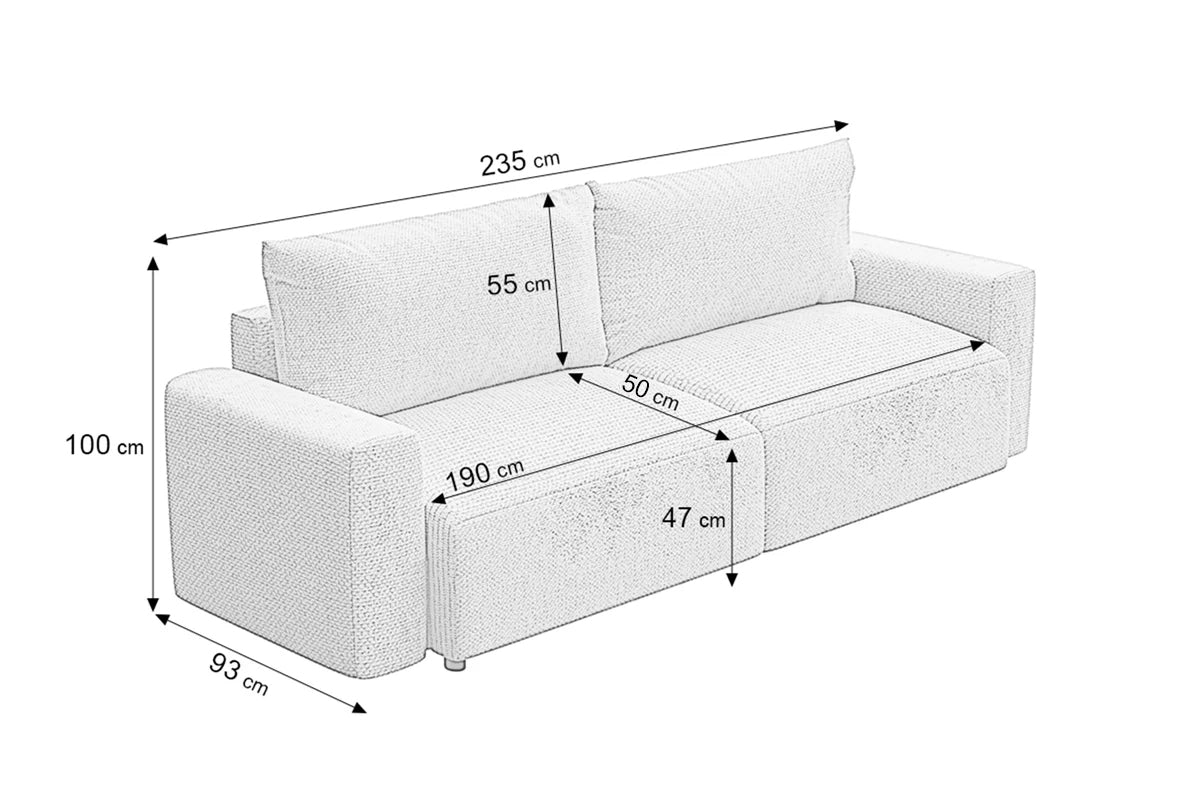 Canapea Extensibilă 3 locuri KENZO, cu ladă depozitare, 235x100x93 cm