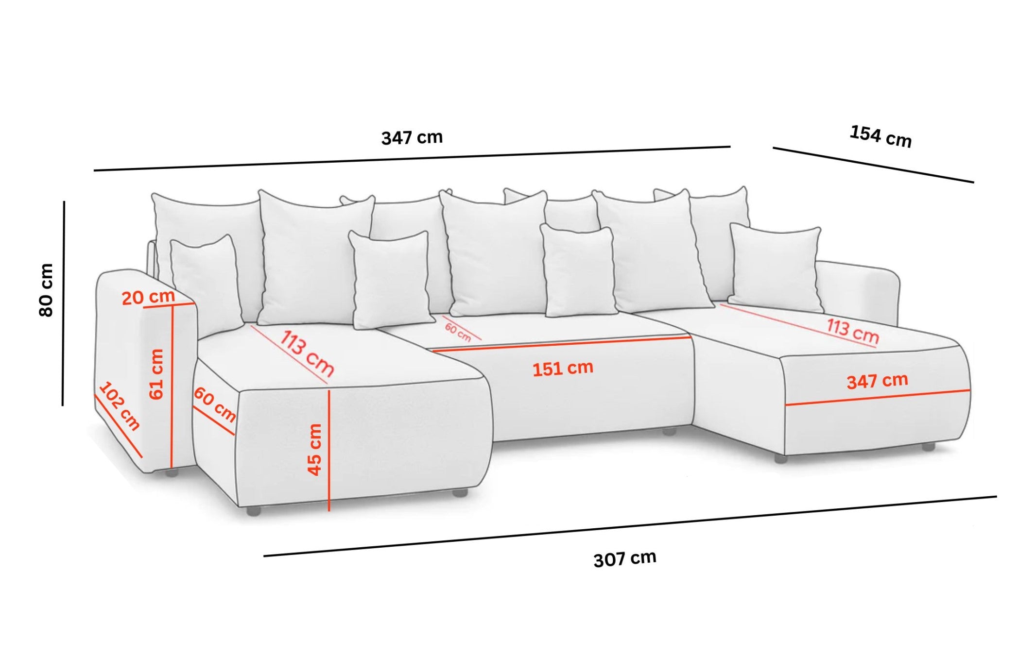 Colțar Extensibil, în formă de U, LIVIGNO, cu ladă de depozitare, 347x154x80 cm-Coltar in forma de U-Prestige-Alb-Anthology-Prestige Home