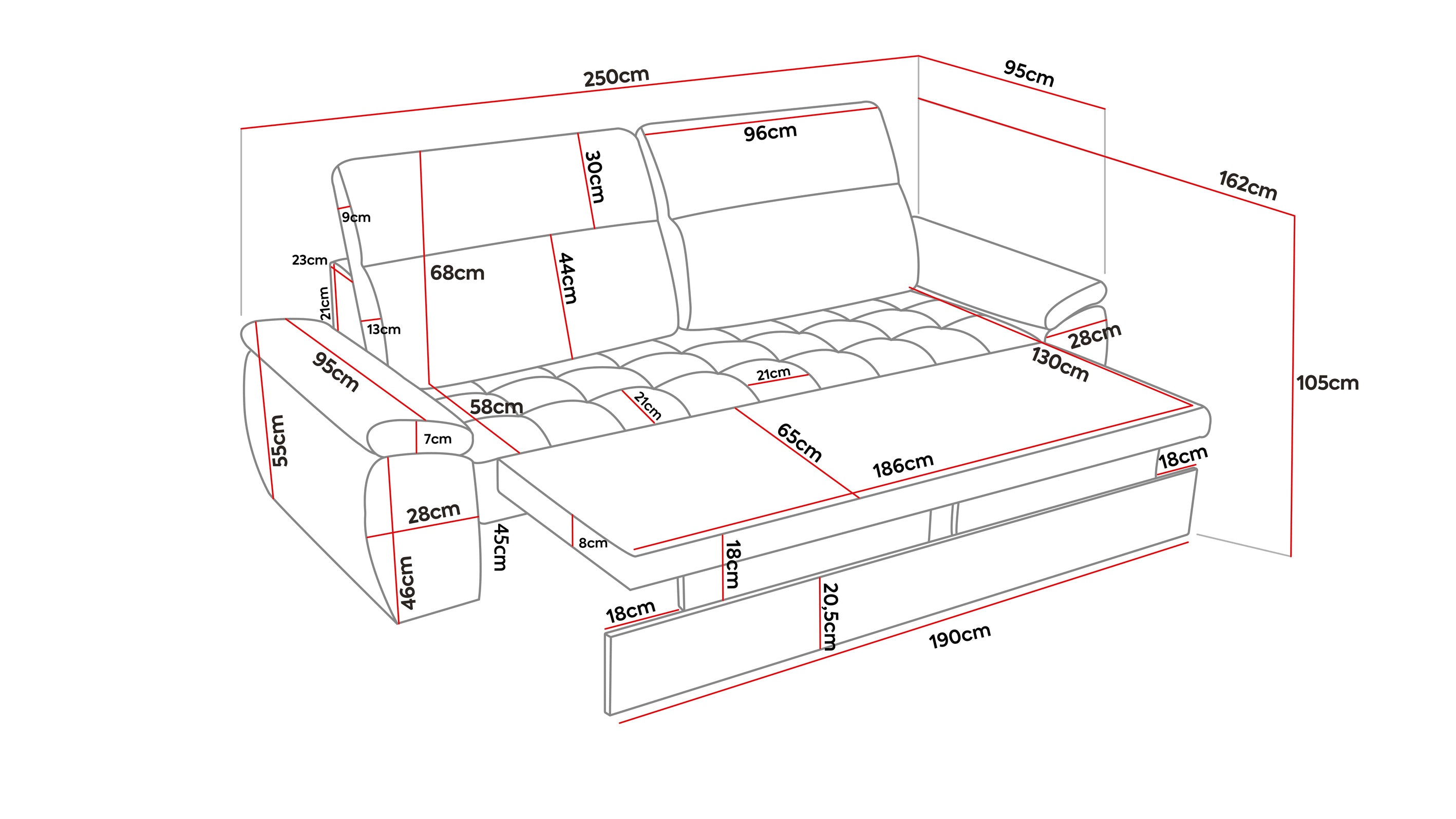 Canapea Extensibila 3 locuri TRENDY, cu tetiere, 245x105x80 cm, Prestigehome.ro - Canapea 3 Locuri - Prestige