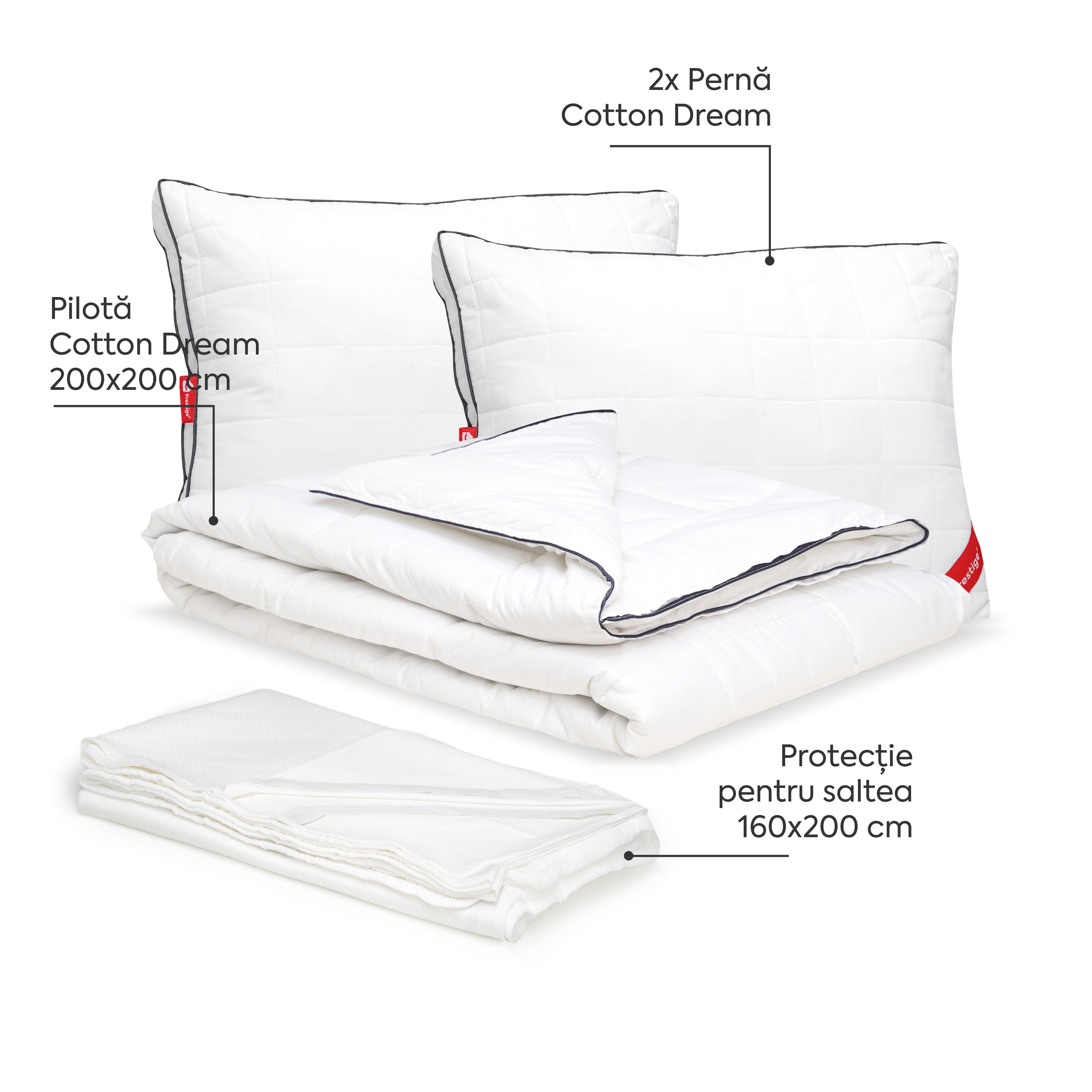 Pachet Cotton Dream Double-Seturi Perne + Pilote-Prestige Home-Prestige Home