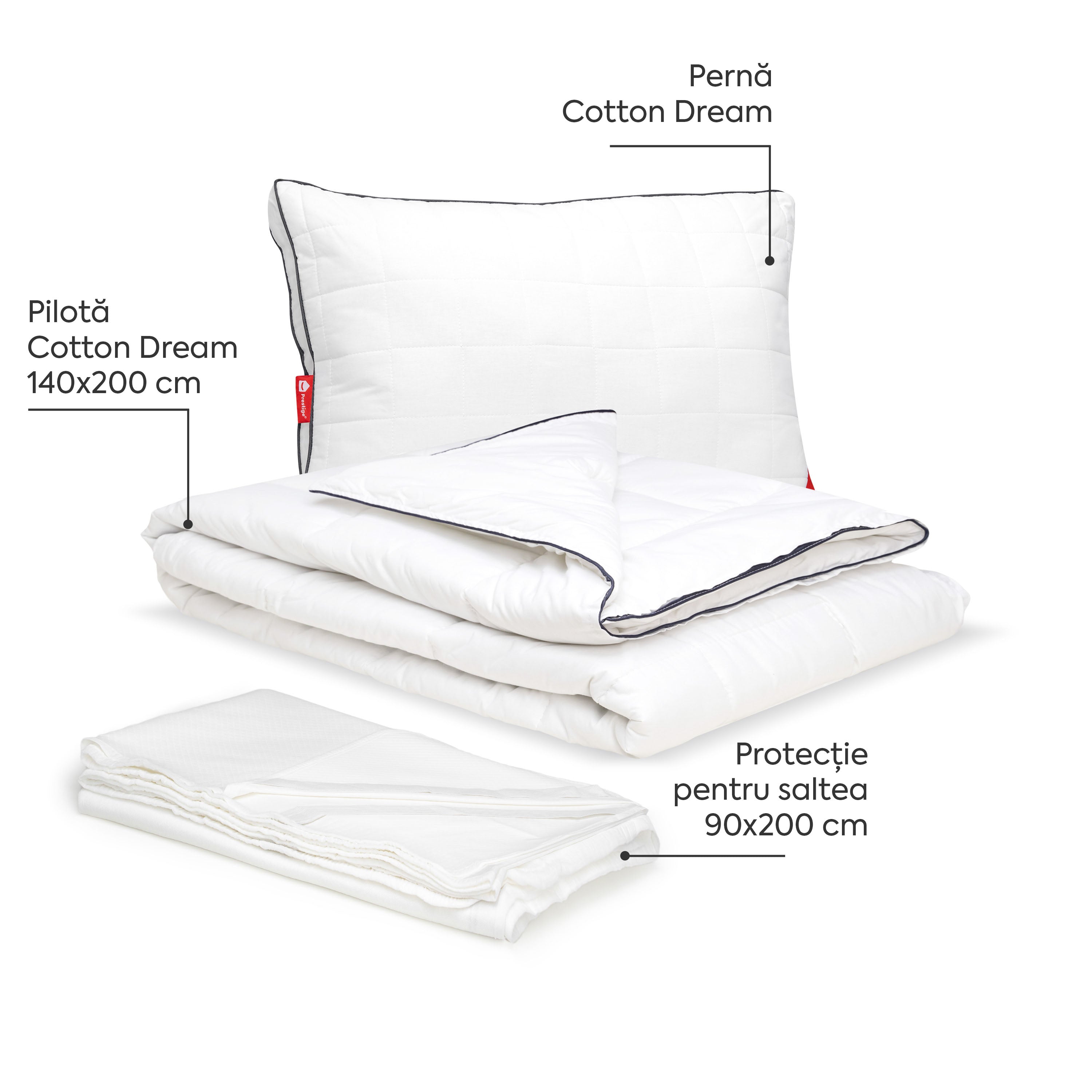 Pachet Cotton Dream Single-Seturi Perne + Pilote-Prestige Home-Prestige Home