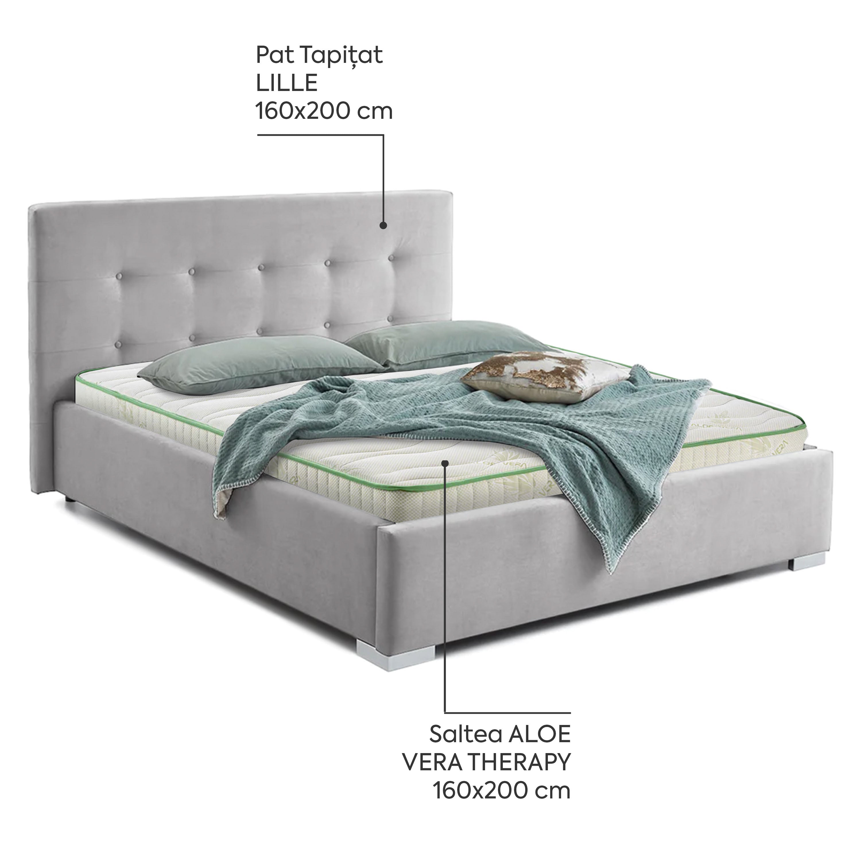 Pachet Pat + Saltea 160x200 Cozy Double-Seturi Paturi + Saltele-Prestige Home-Swing-Gri-Prestige Home