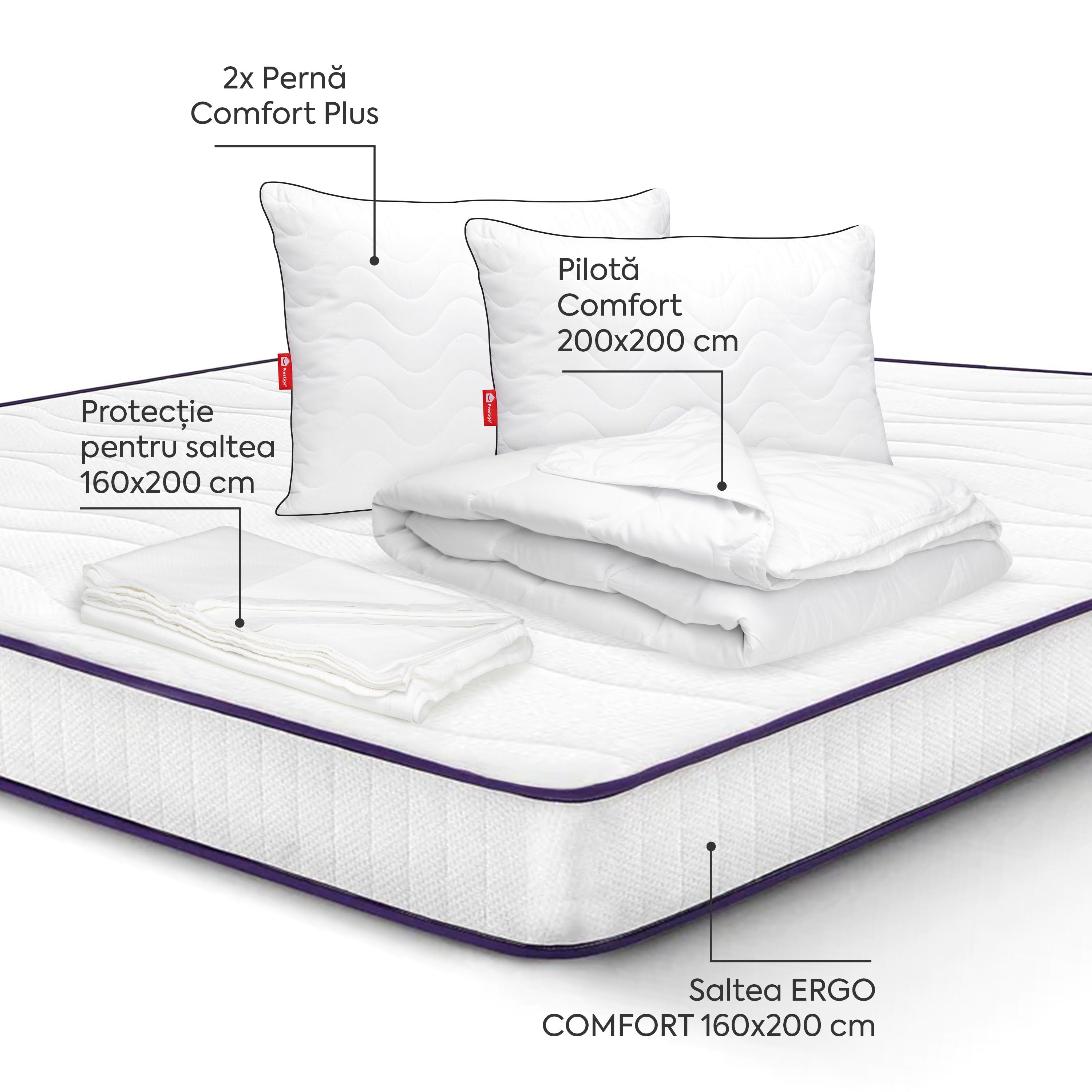 Pachet Saltea 160x200 Comfort Plus Double-Seturi Saltele + Perne + Pilote-Prestige Home-Prestige Home