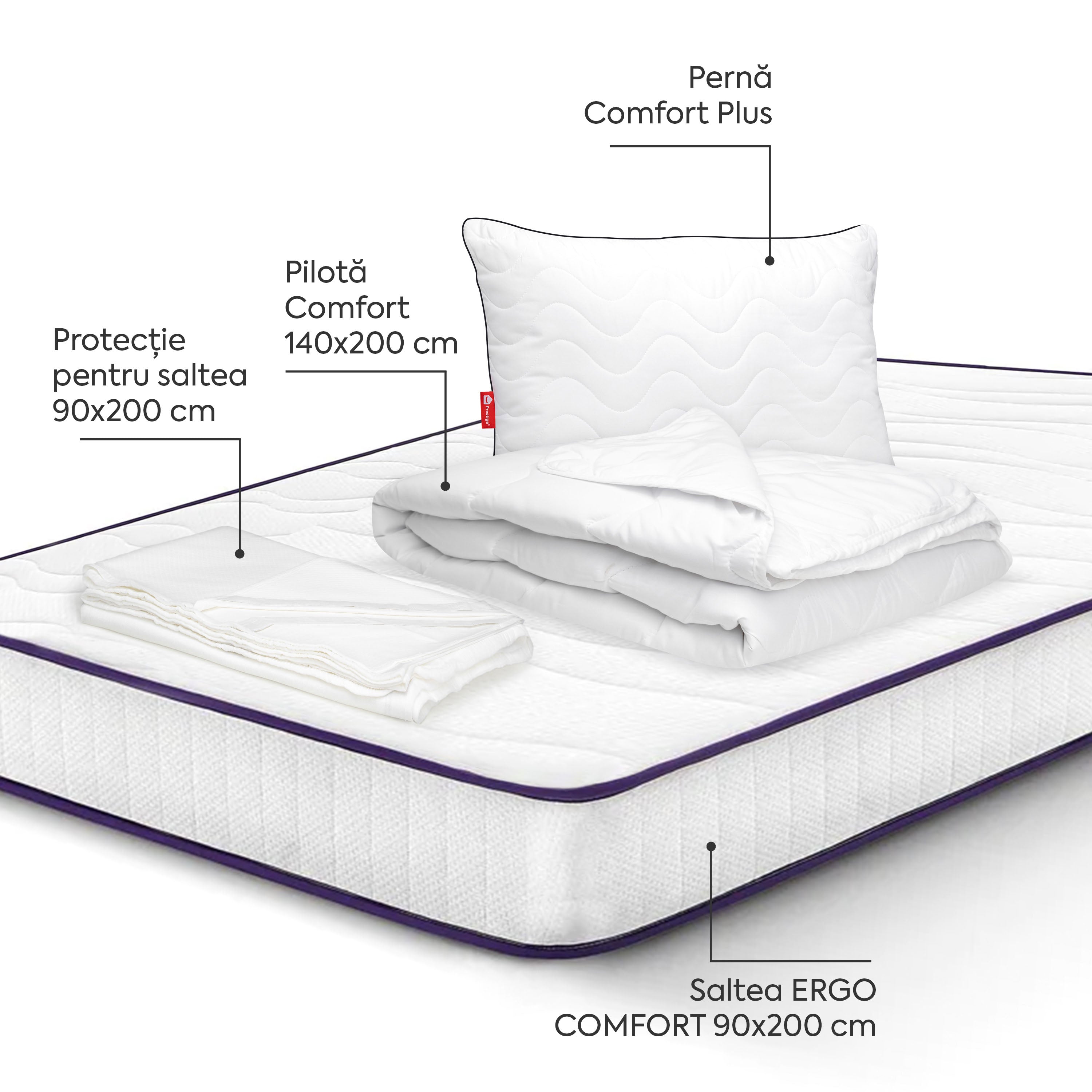 Pachet Saltea 90x200 Comfort Plus Single-Seturi Saltele + Perne + Pilote-Prestige Home-Prestige Home