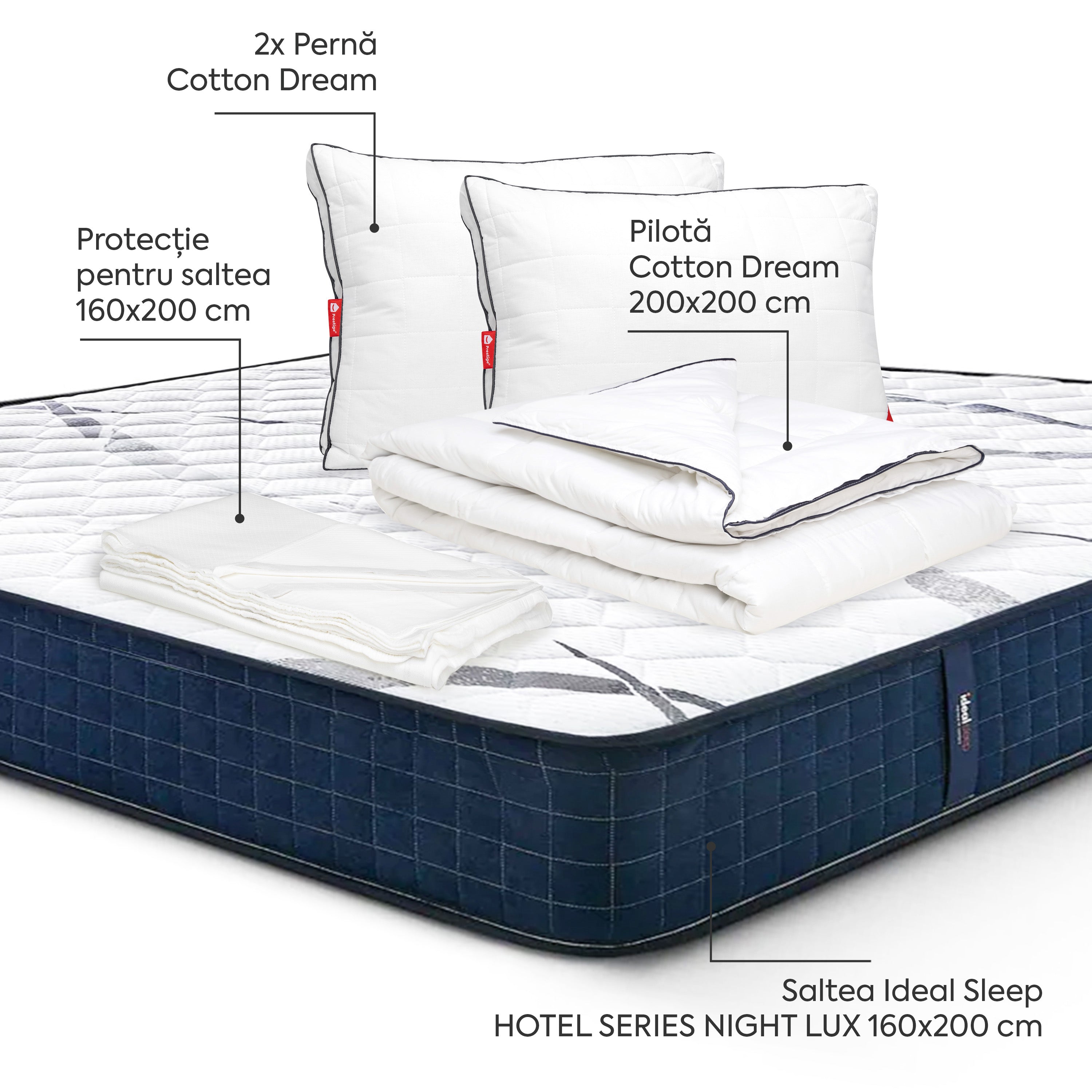 Pachet Saltea 160x200 Cotton Dream Double-Seturi Saltele + Perne + Pilote-Prestige Home-Prestige Home
