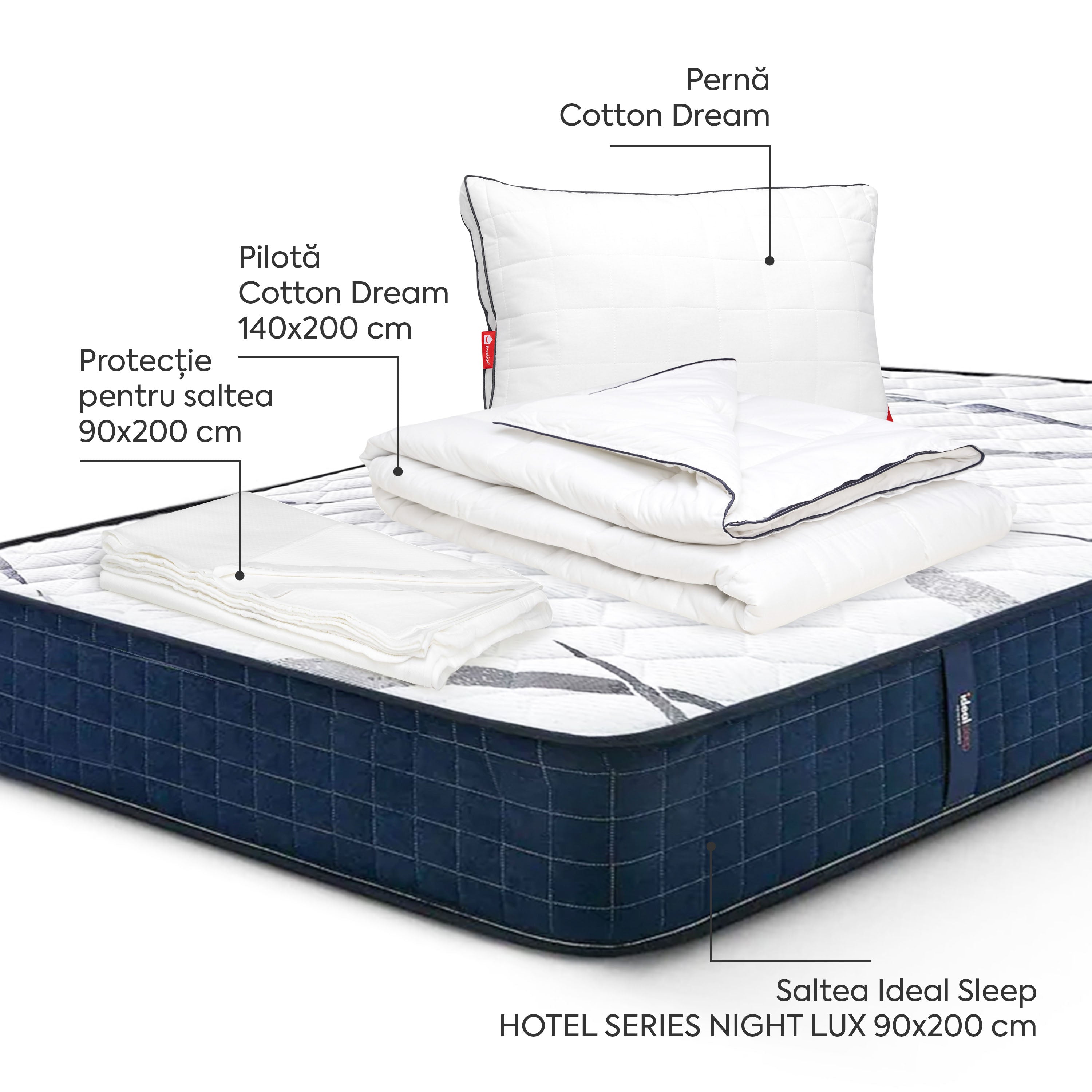 Pachet Saltea 90x200 Cotton Dream Single-Seturi Saltele + Perne + Pilote-Prestige Home-Prestige Home