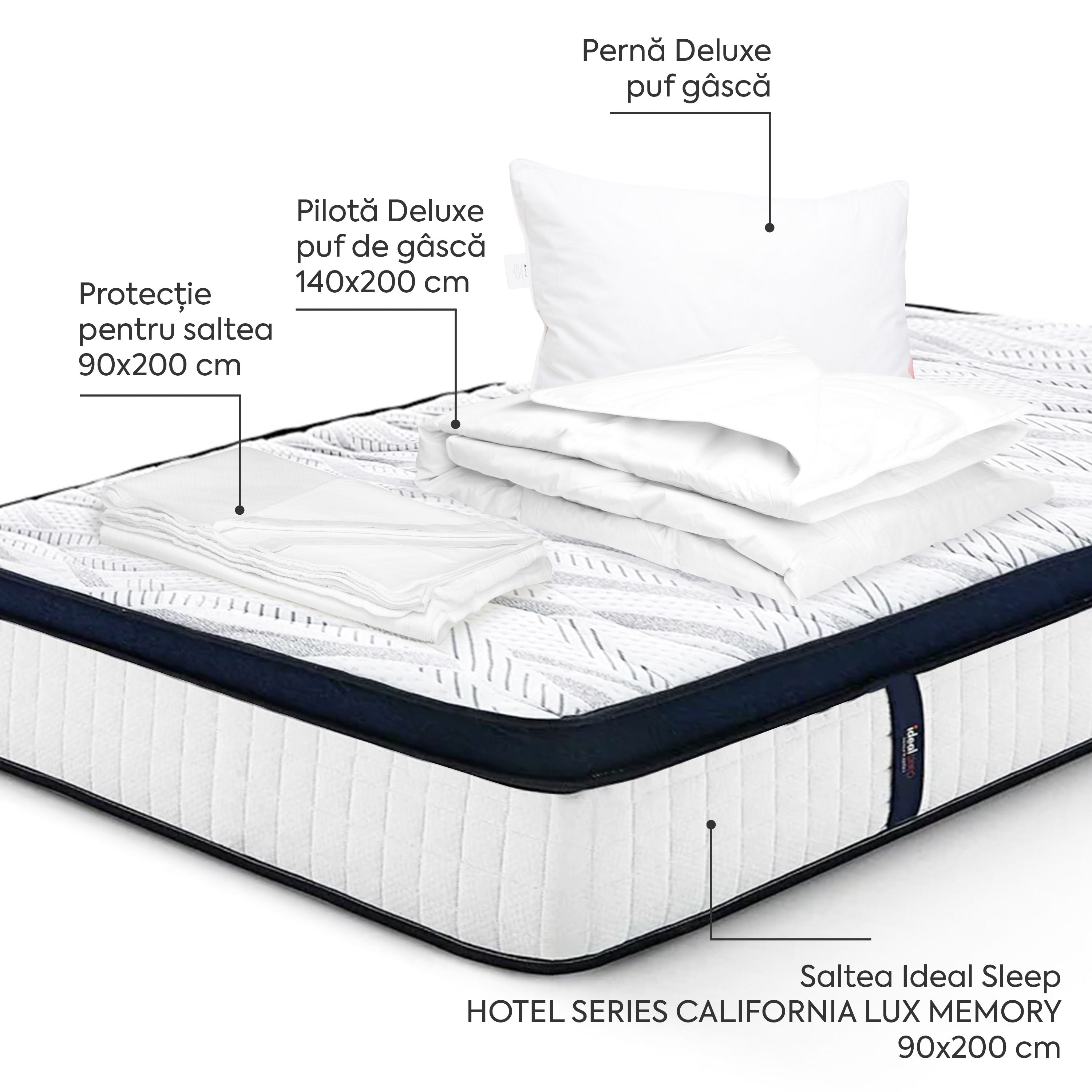 Pachet Saltea 90x200 Deluxe Single-Seturi Saltele + Perne + Pilote-Prestige Home-Prestige Home