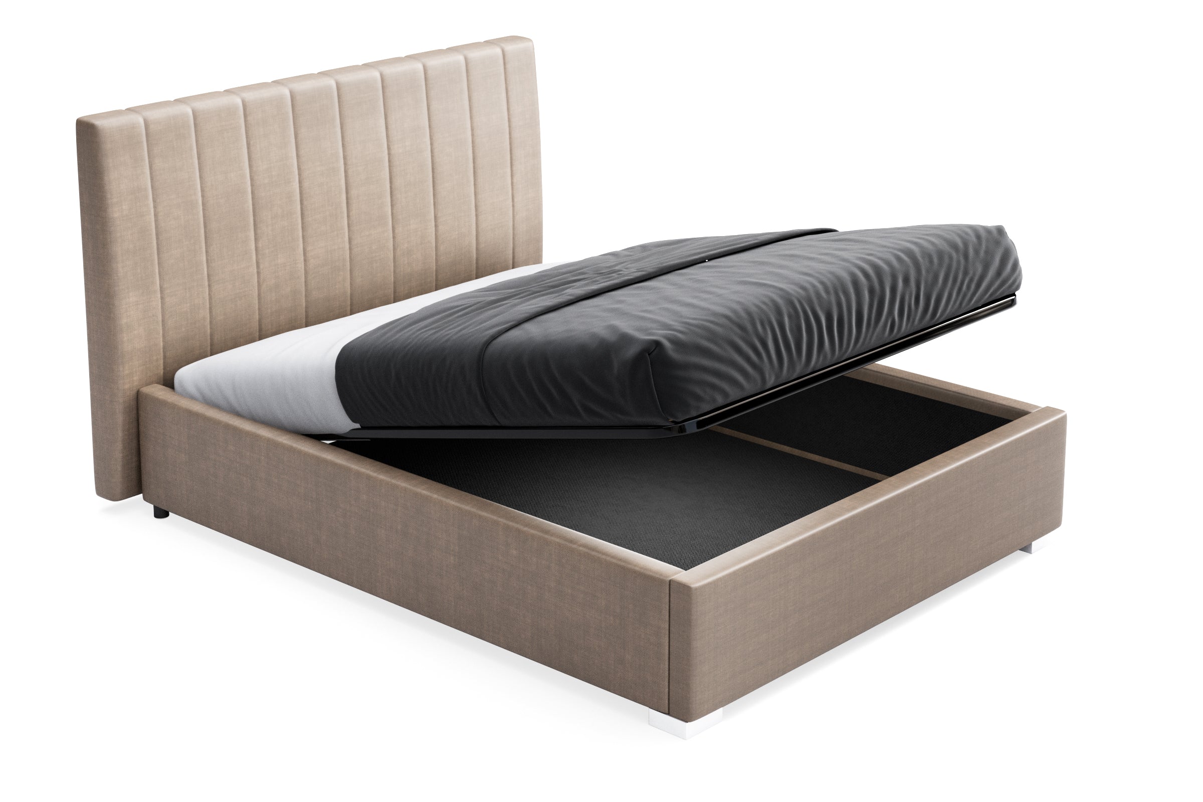 Pat Tapițat Santiago, cu somieră rabatabilă și ladă de depozitare, 160x200 cm, Bej deschis - Outlet