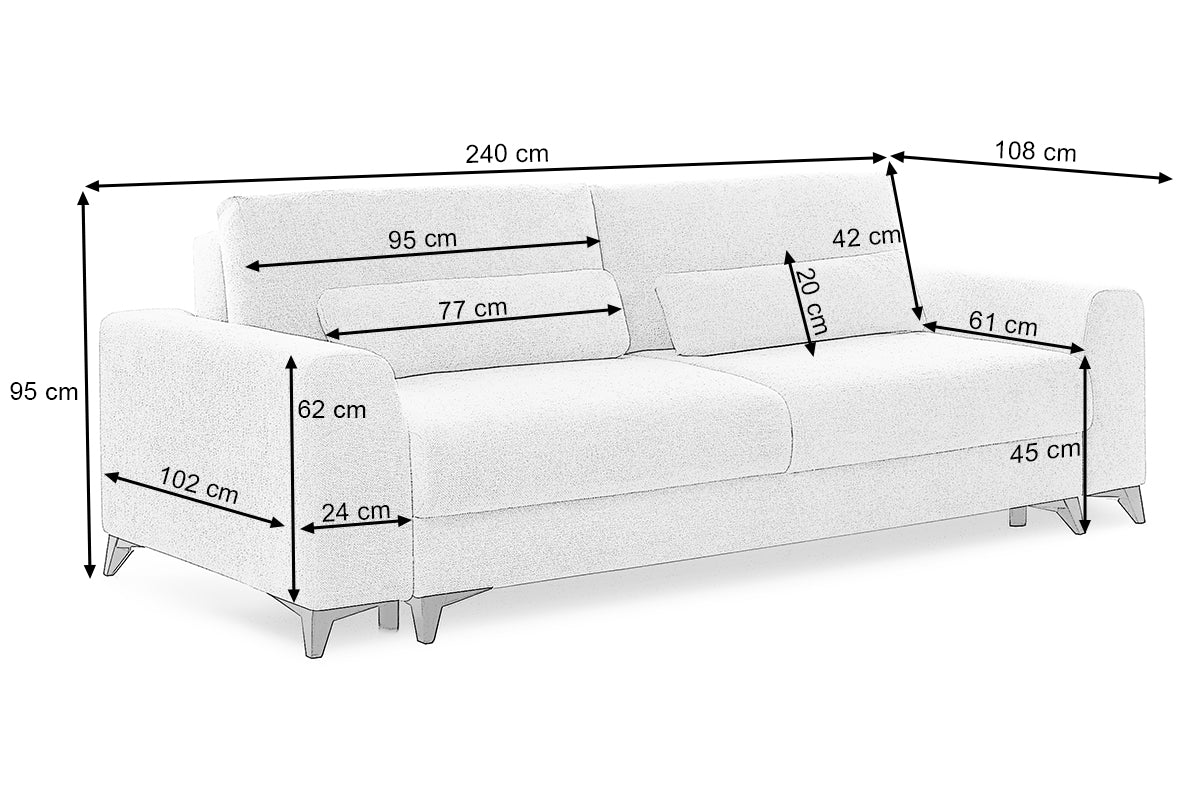 Canapea Extensibilă 3 locuri TIVOLI, cu ladă depozitare, 240x105x95 cm
