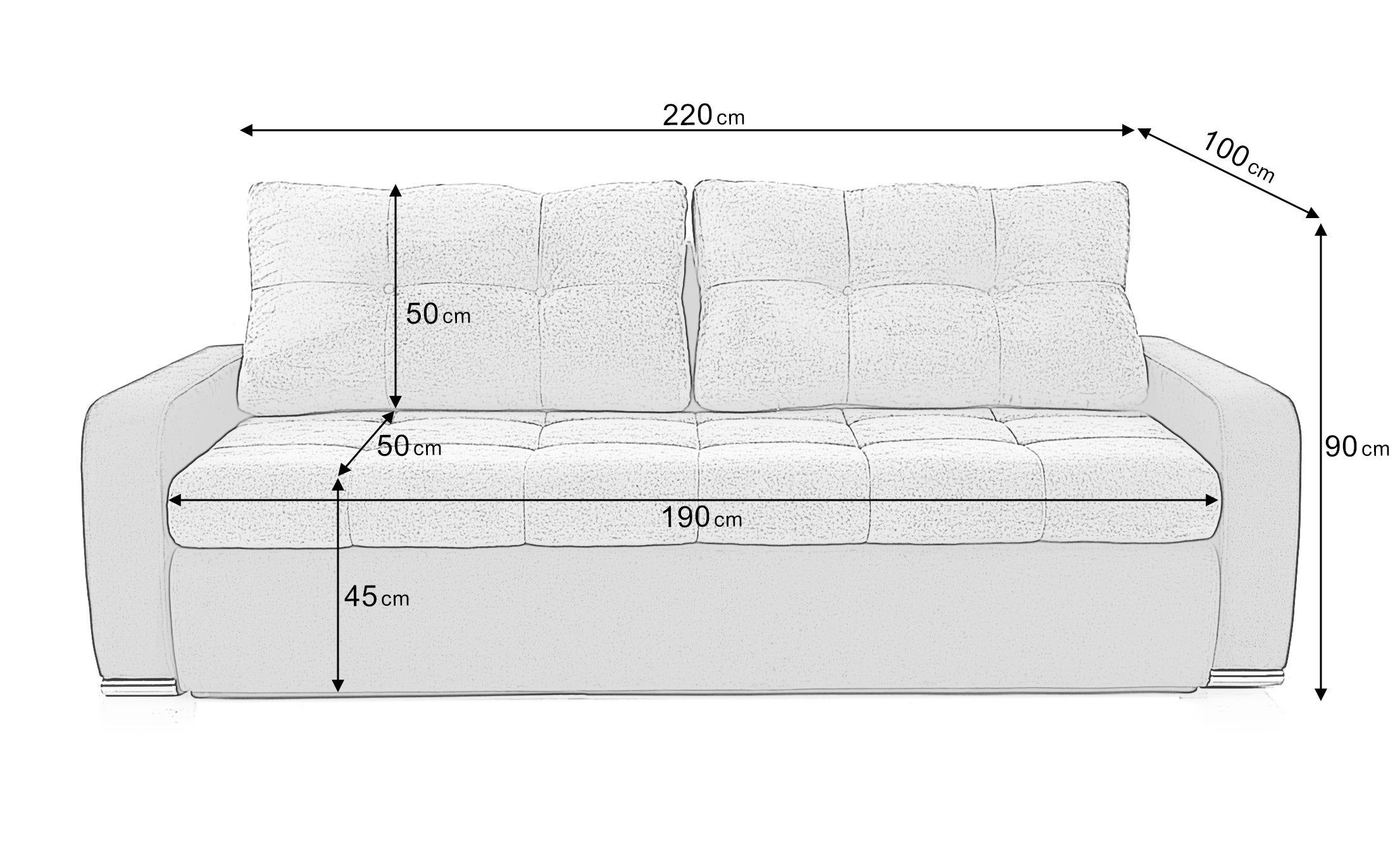 Canapea Extensibilă 3 locuri VENETIA, cu ladă de depozitare, 220x100x90 cm