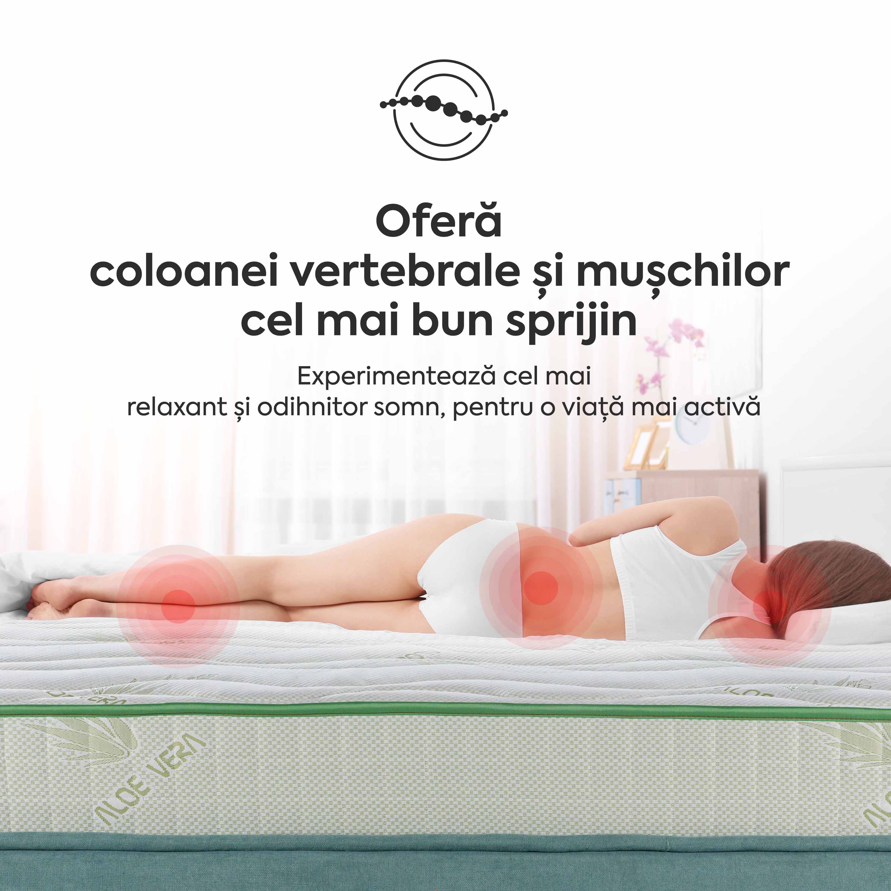 Saltea ALOE VERA THERAPY, spumă poliuretanică, reversibilă, hipoalergenică, super ortopedică, Grosime 19 cm - Prestige Home