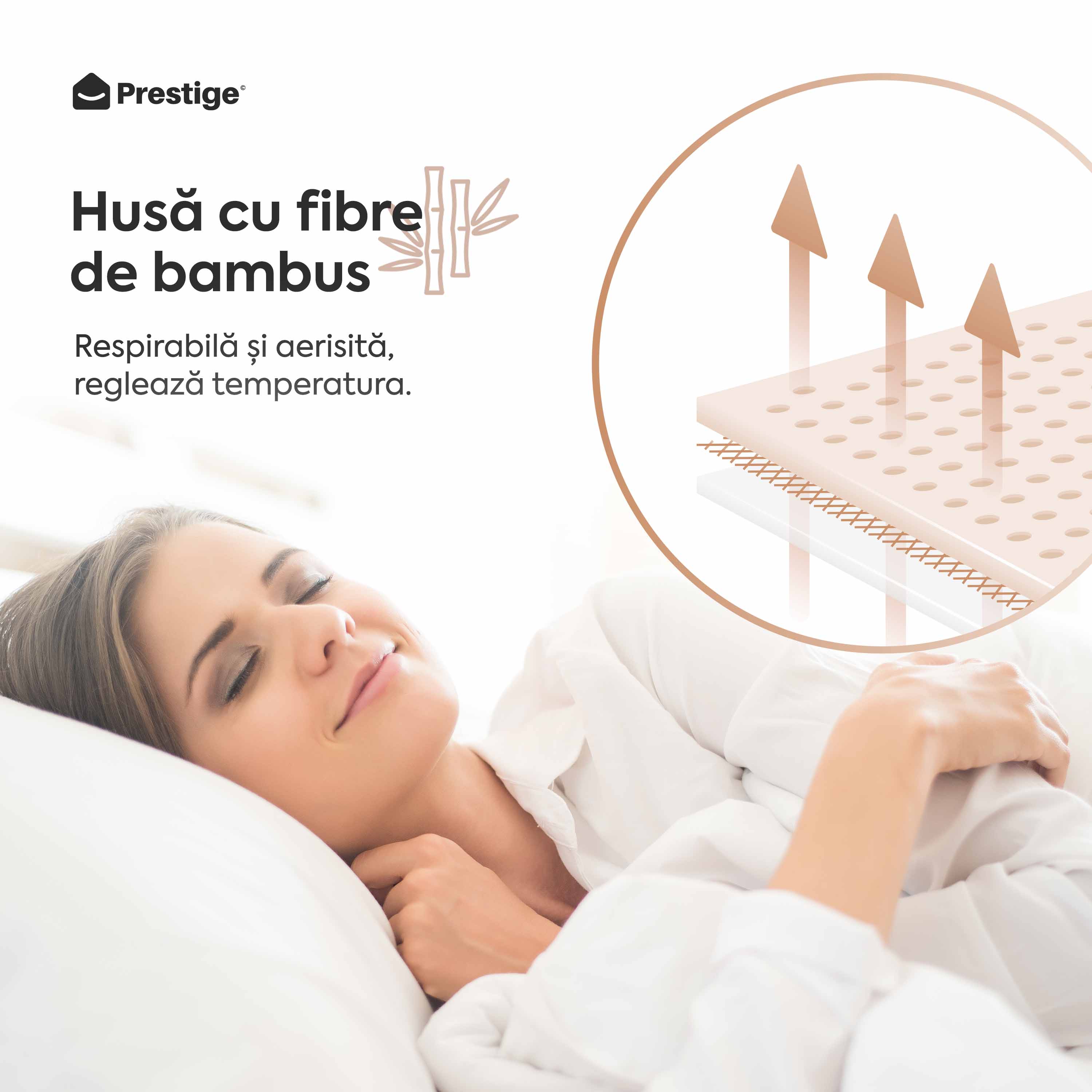 Saltea BAMBOO CONFORT, spumă poliuretanică, reversibilă, hipoalergenică, super ortopedică, Grosime 19 cm - Prestige Home