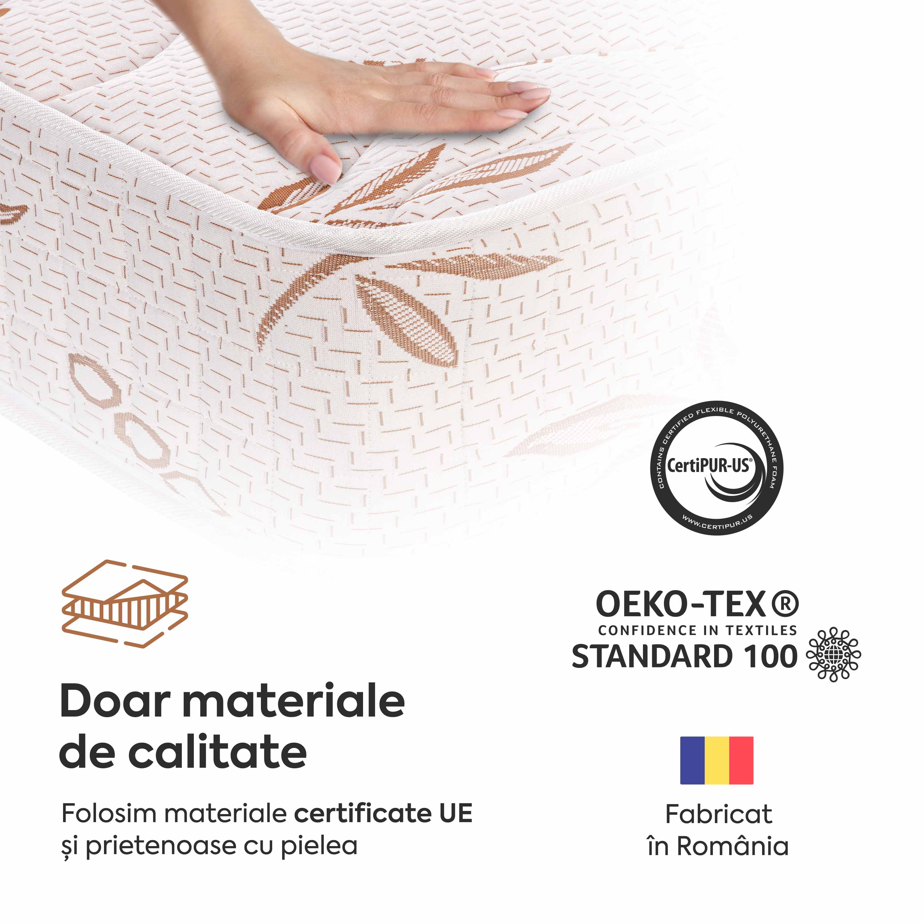 Saltea BAMBOO CONFORT, spumă poliuretanică, reversibilă, hipoalergenică, super ortopedică, Grosime 19 cm - Prestige Home