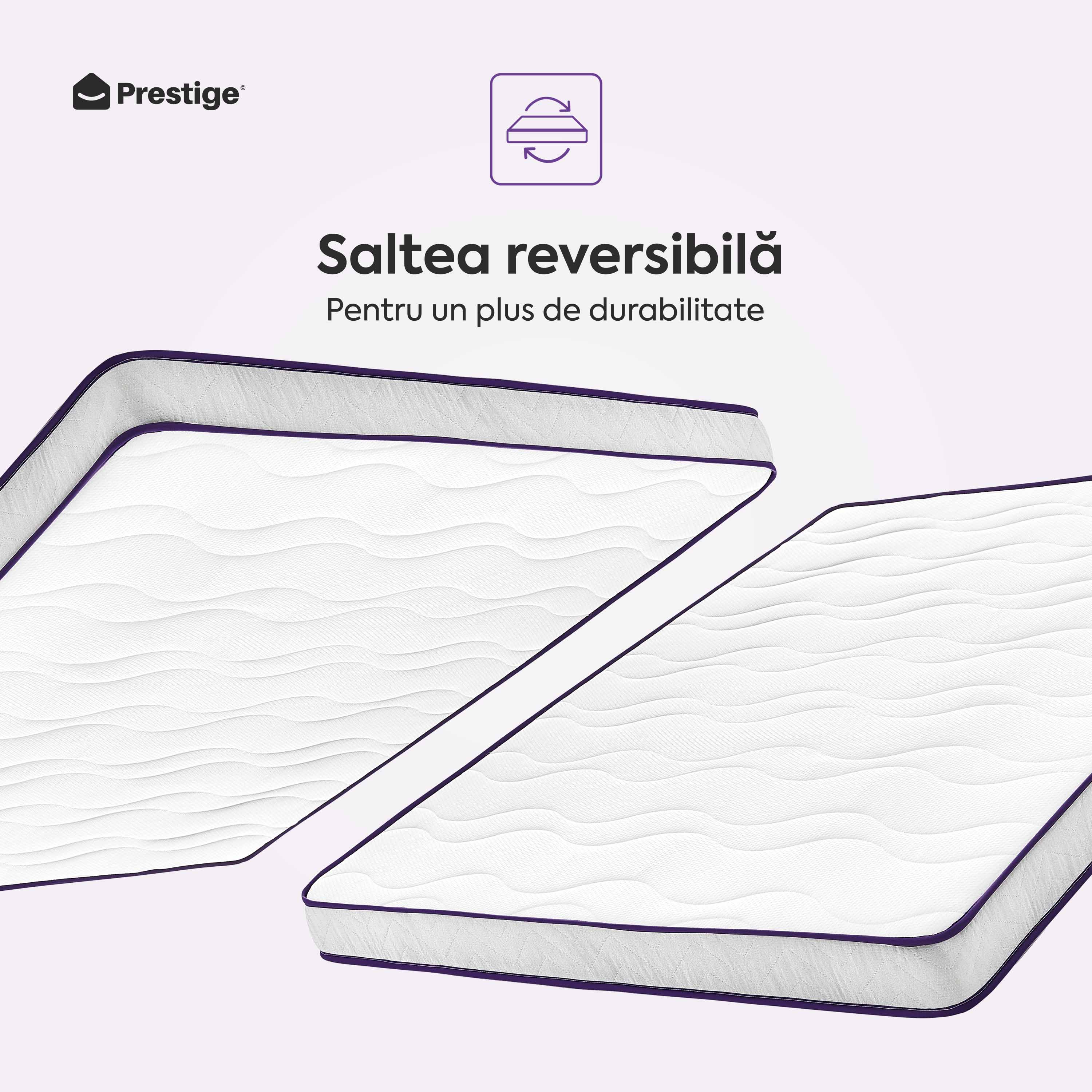 Saltea BASIC ERGO PURPLE LINE, spumă poliuretanică, reversibilă, hipoalergenică, ortopedică, Grosime 12 cm - Prestige Home