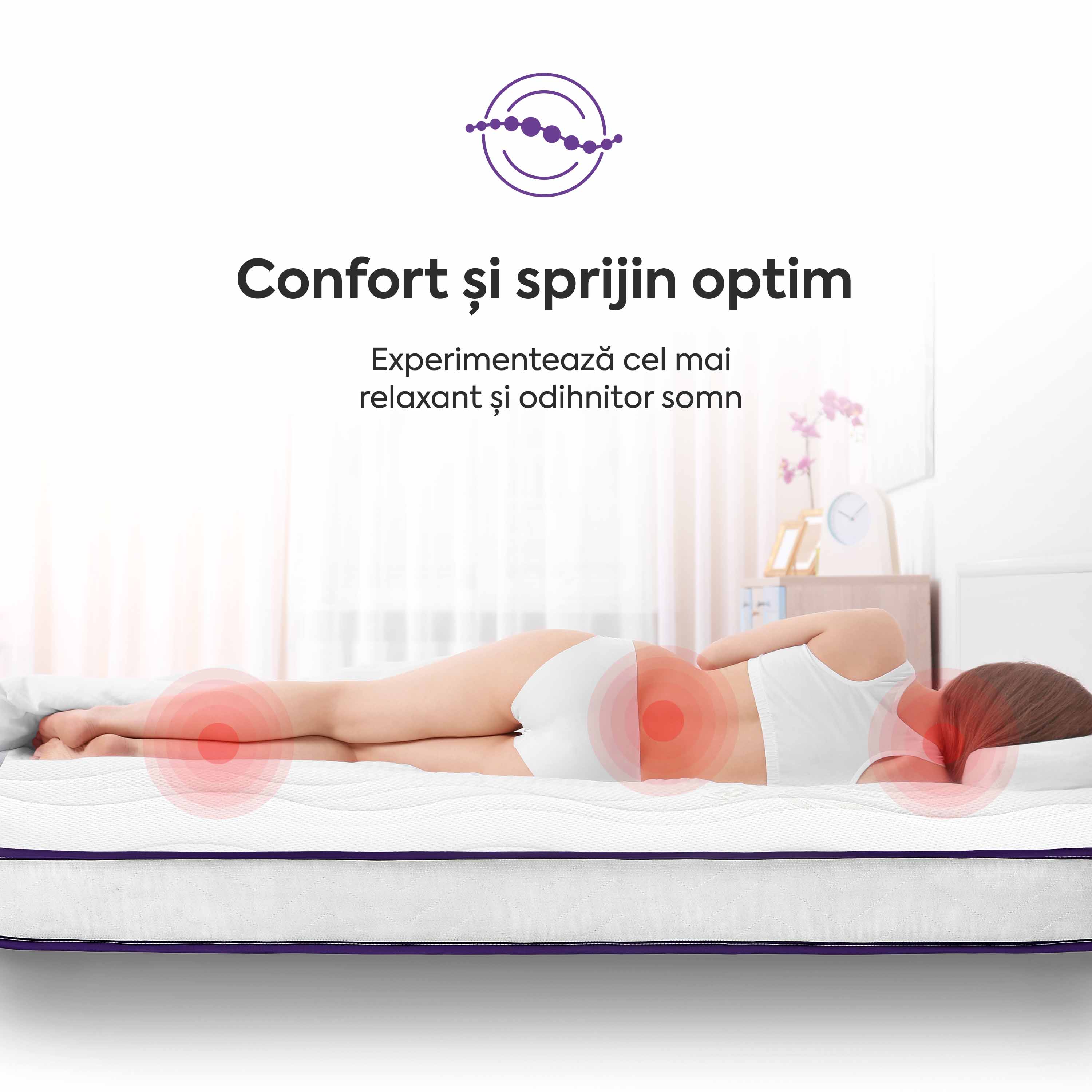 Saltea BASIC ERGO PURPLE LINE, spumă poliuretanică, reversibilă, hipoalergenică, ortopedică, Grosime 12 cm - Prestige Home