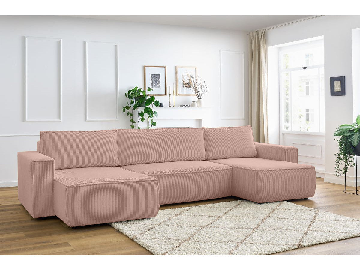 Colțar in formă de U Extensibil CLOUD, cu ladă de depozitare, 384x148x88cm - Prestigehome.ro - Coltar - Prestige - #color_Roz-Zoom