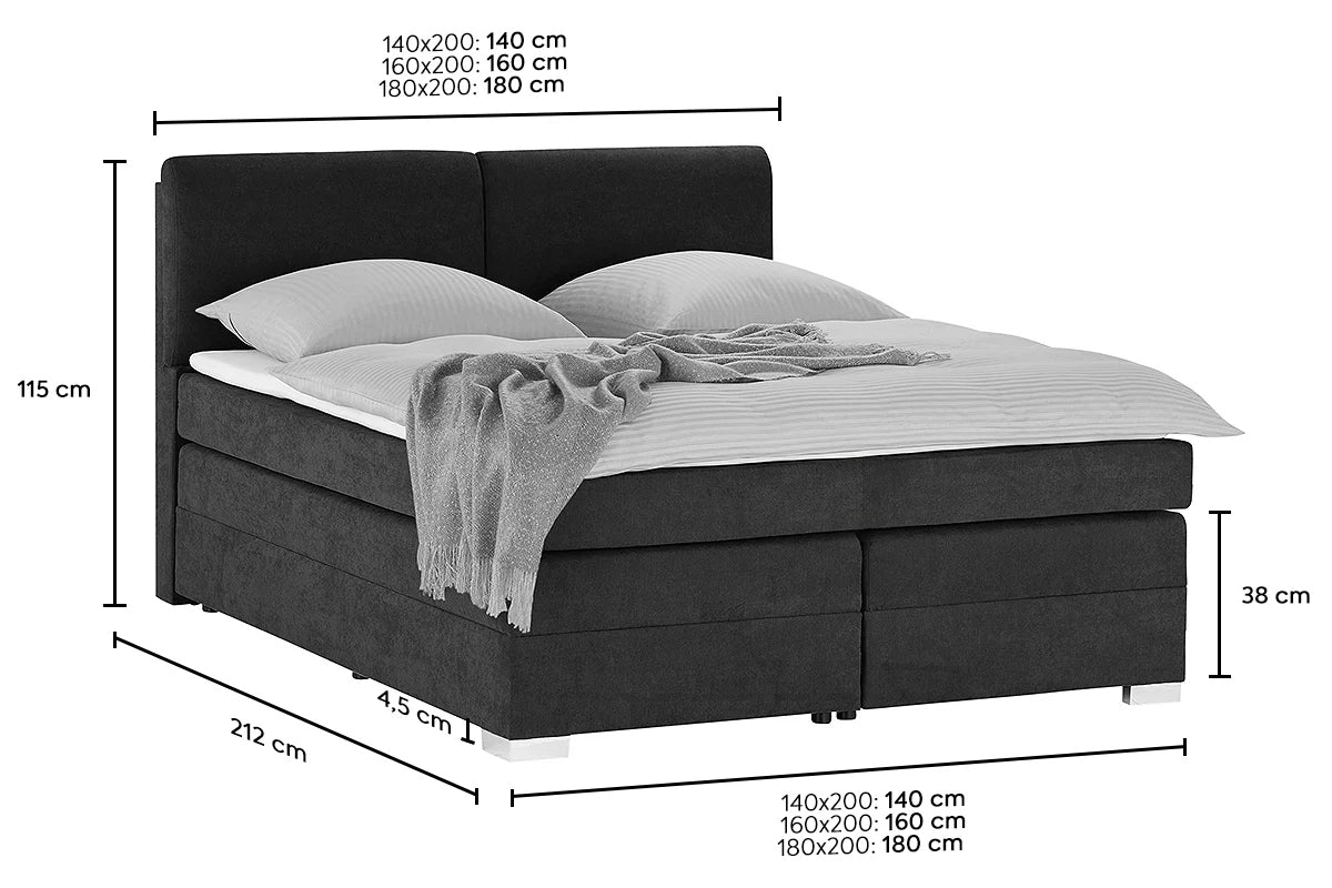 Pat Tapitat Charlotte, cu lada de depozitare, Gri, Prestigehome.ro,