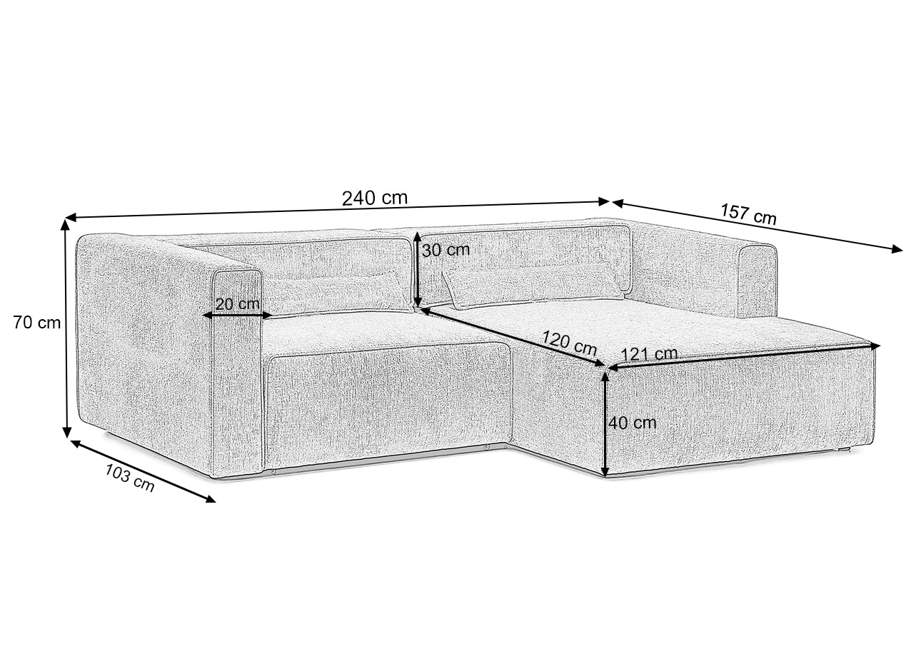 Colțar Extensibil 3 locuri ZANETTO, cu ladă de depozitare, 240x157x70 cm