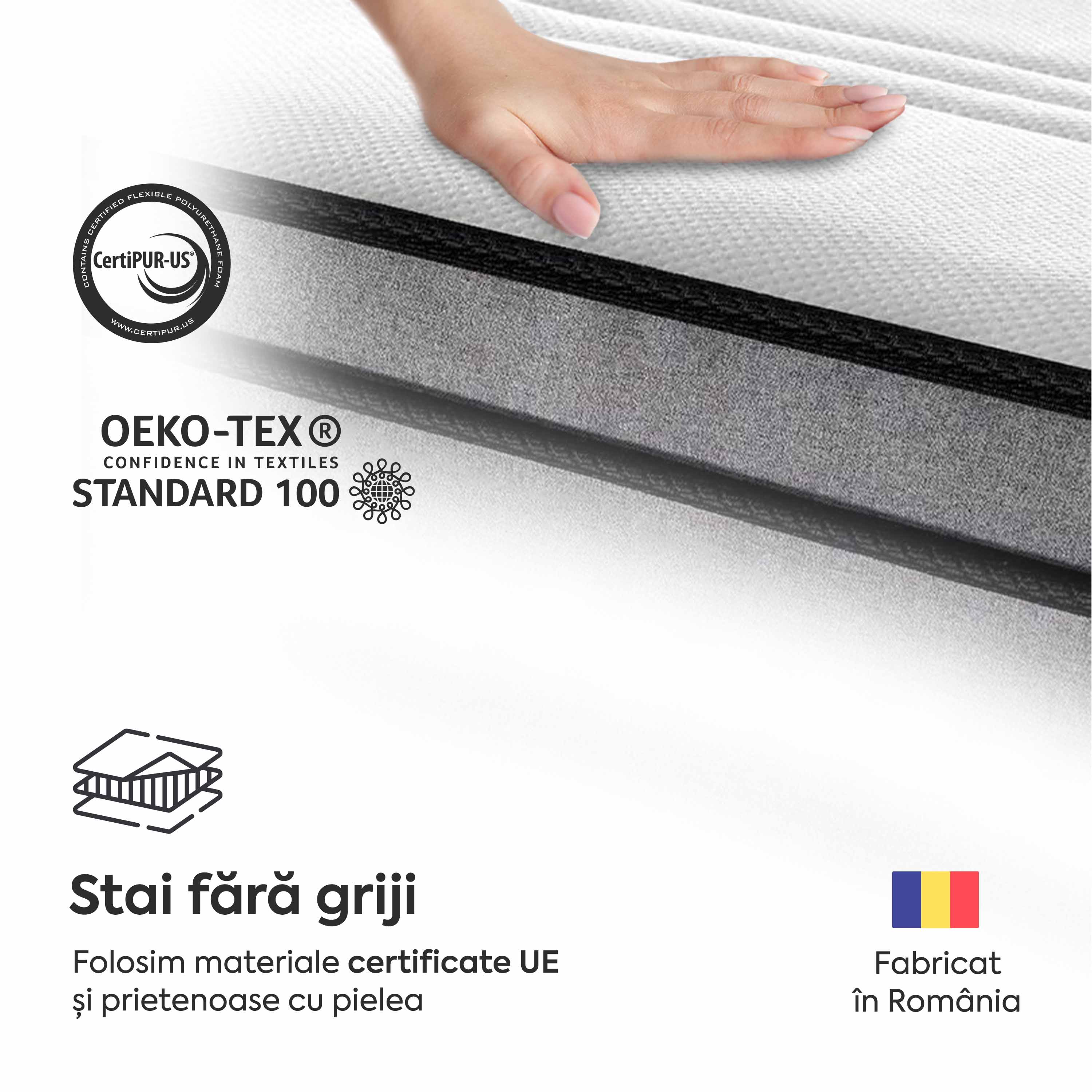 Saltea EMERALD, 18+5 Memory, spumă poliuretanică elastică, spumă cu memorie, husă cu efect antialergic, superortopedică, Grosime 24 cm - Prestige Home