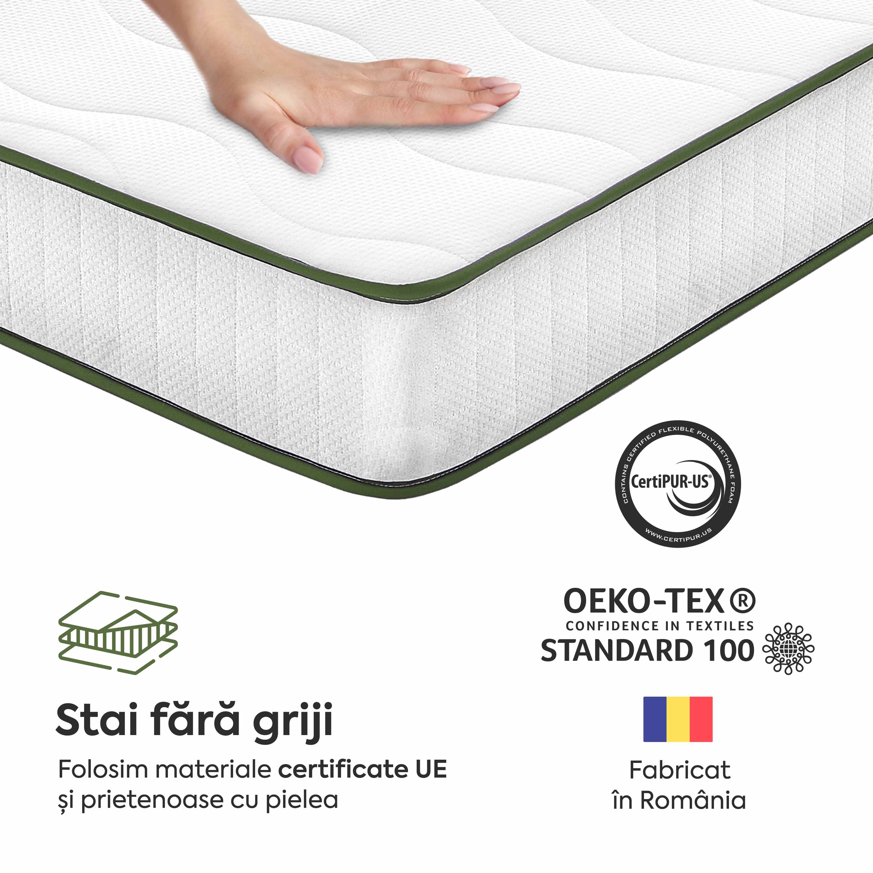 Saltea FLEX SAPPHIRE BIO MEMORY 14+5, spumă poliuretanică elastică, spumă cu memorie, husă cu efect antialergic, superortopedică, Grosime 21 cm - Prestige Home