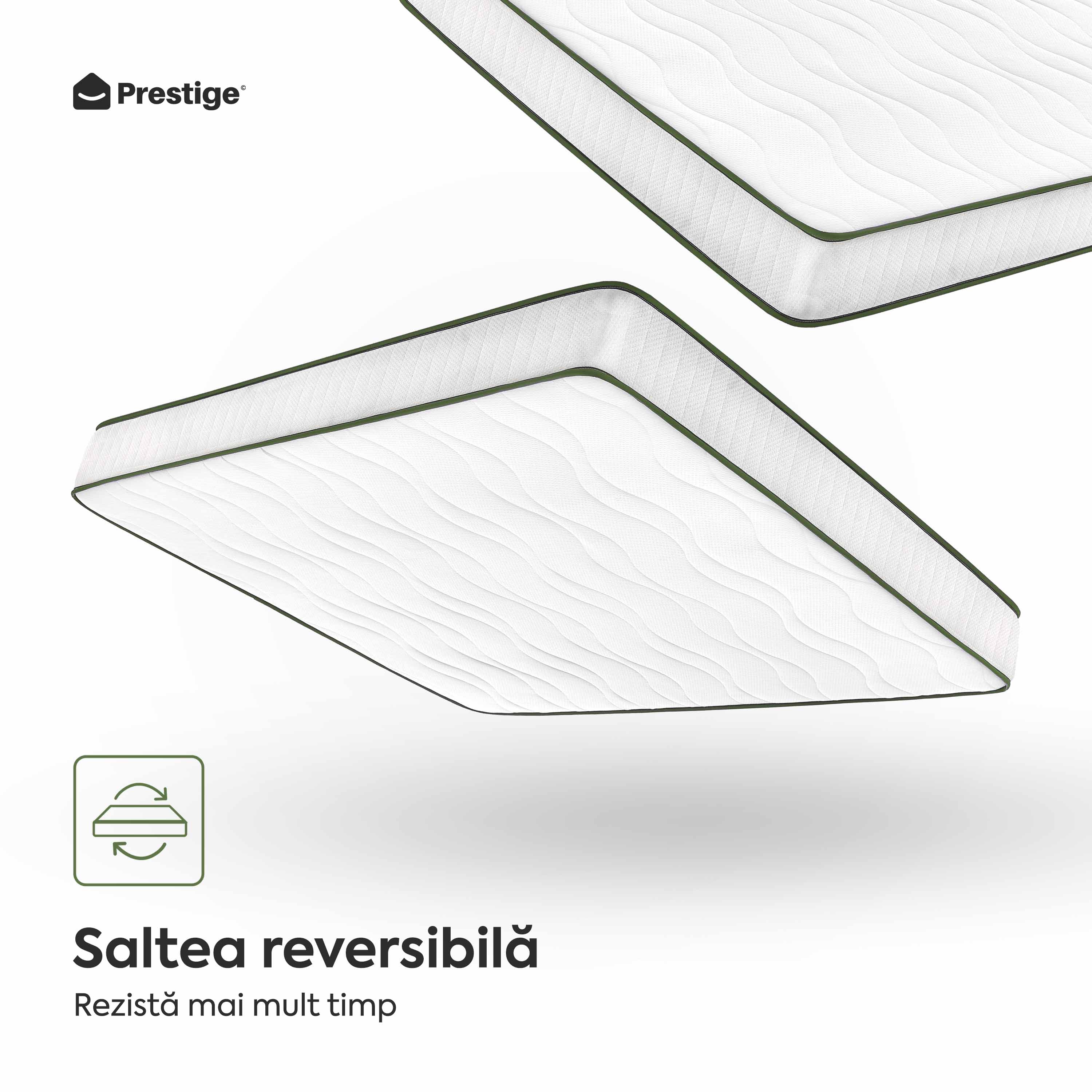 Saltea FRESH ERGO GREEN LINE, spumă poliuretanică, reversibilă, hipoalergenică, ortopedică, Grosime 16 cm - Prestige Home