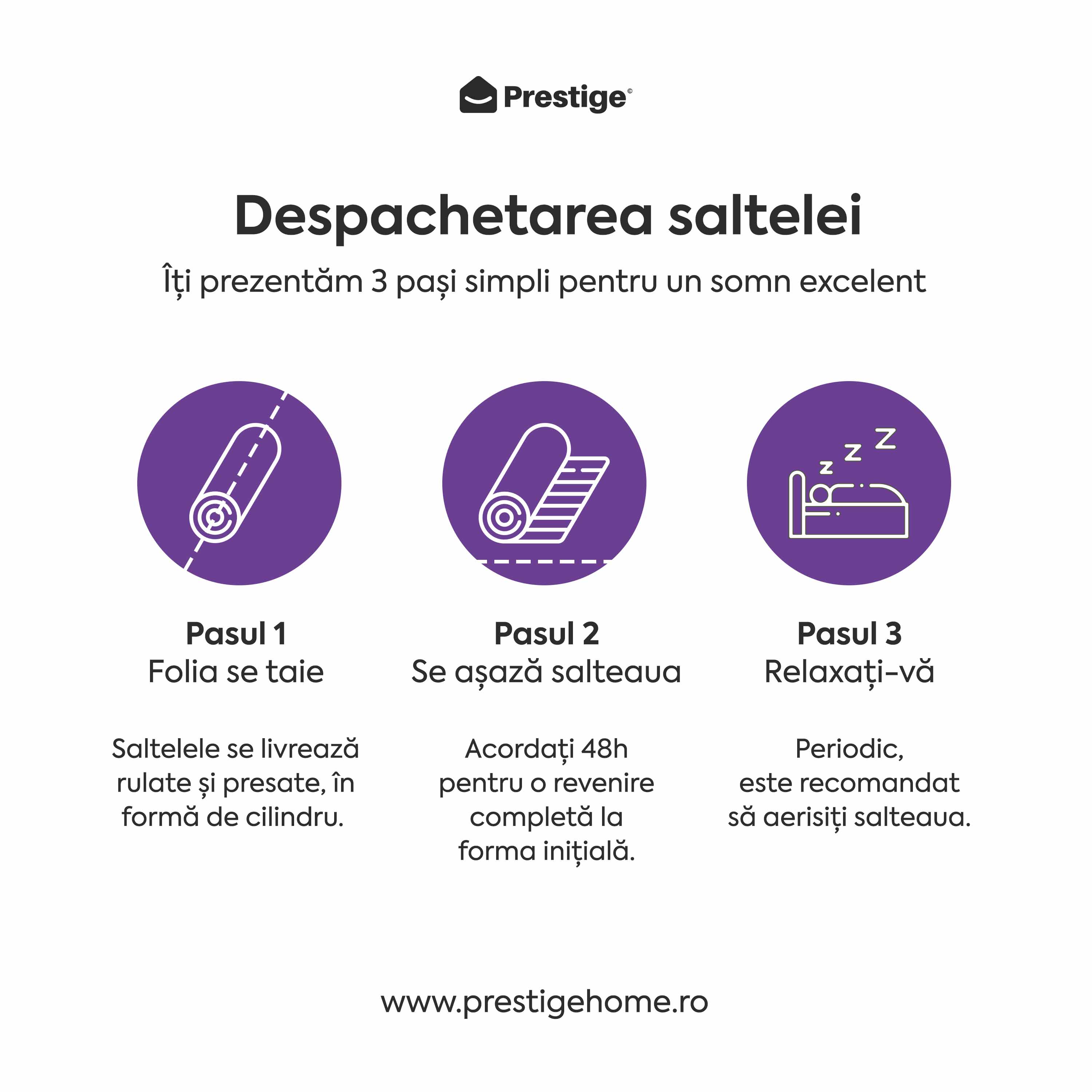 Saltea LAVENDER AIR-FRESH, spumă poliuretanică, reversibilă, hipoalergenică, super ortopedică, Grosime 19 cm - Prestige Home