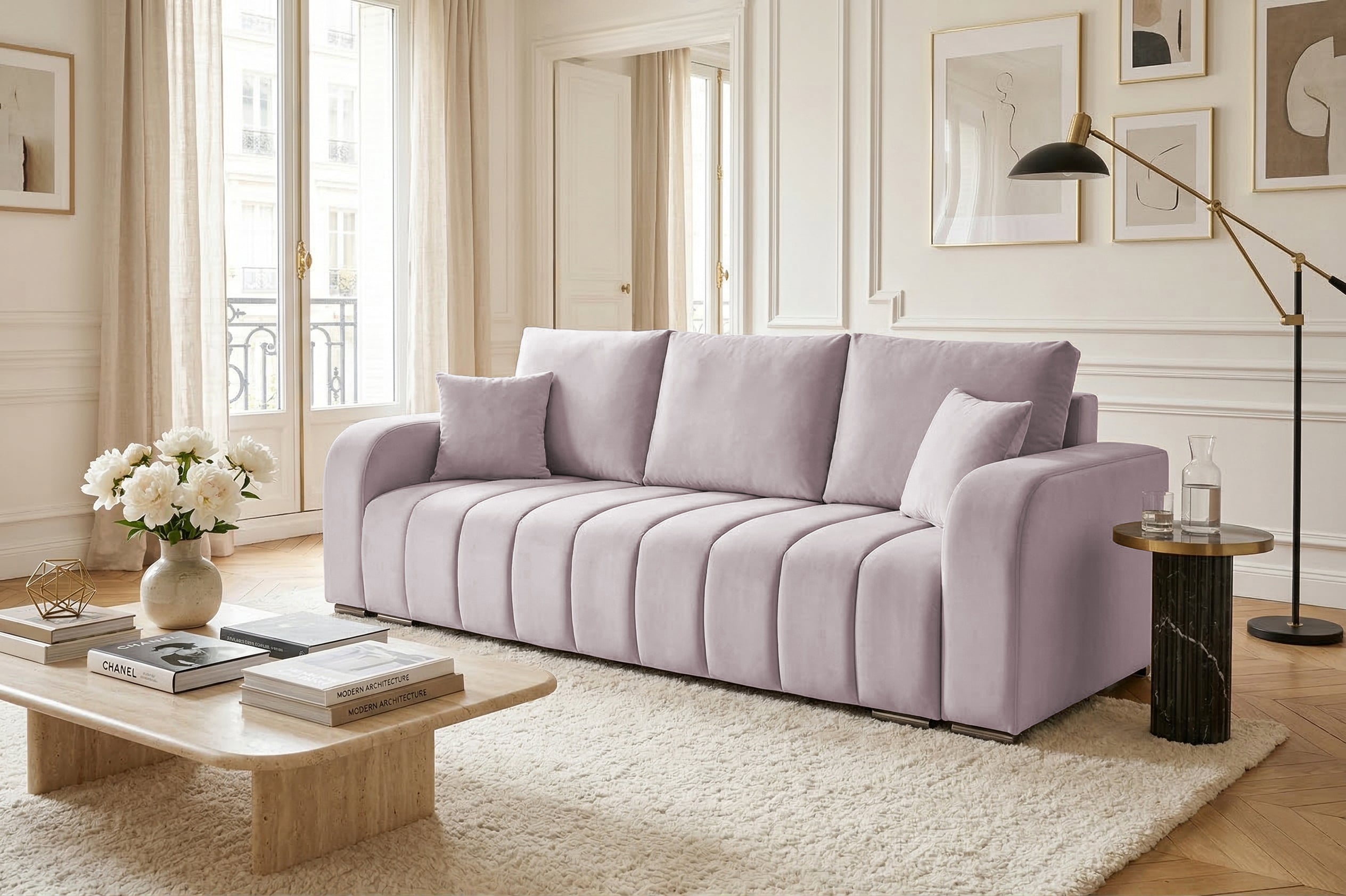 Canapea Extensibila 3 locuri Diego, cu lada de depozitare, 230x92x90 cm - Prestigehome.ro - Canapea - Prestige - #color_velutto-roz