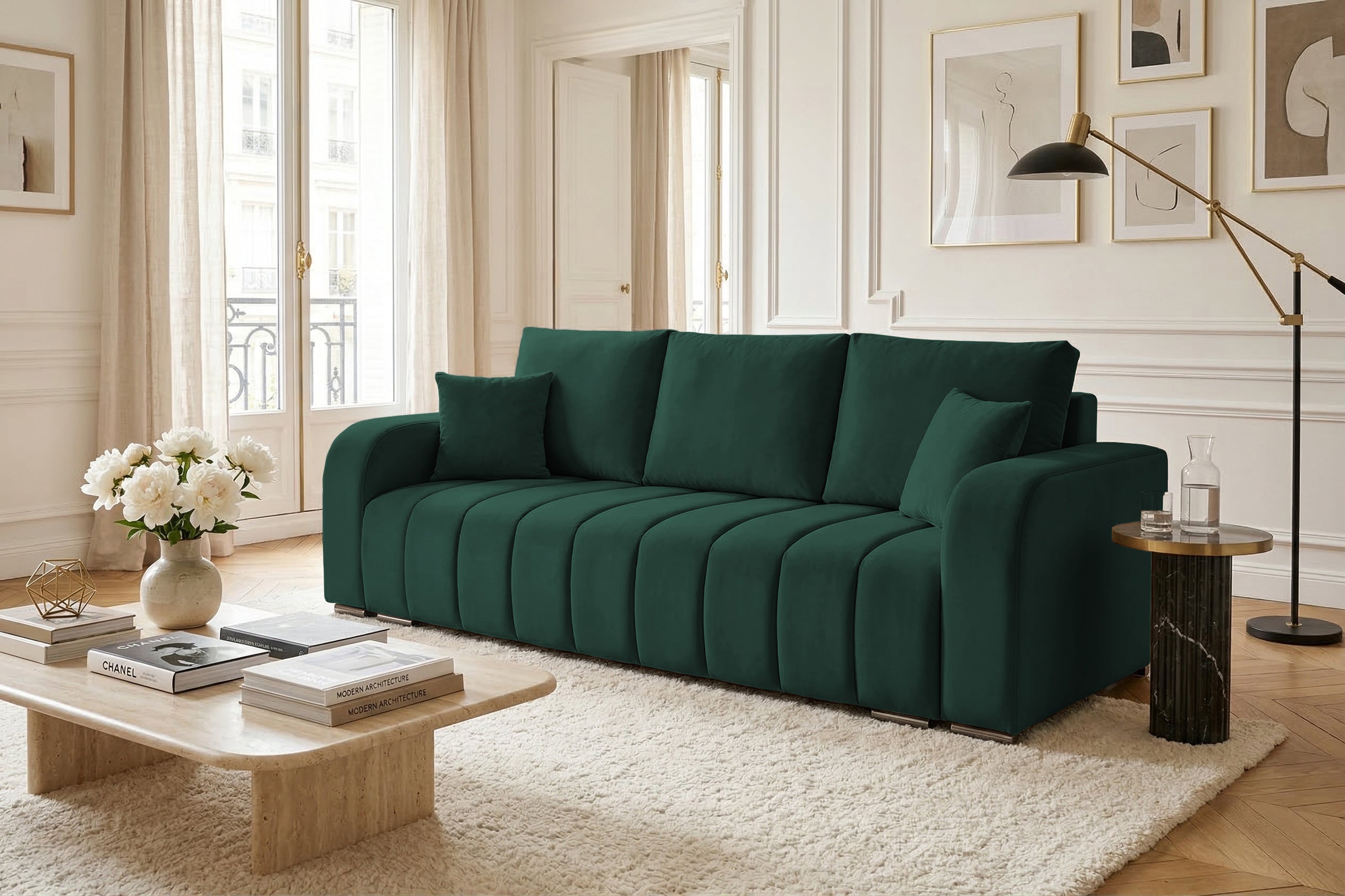 Canapea Extensibila 3 locuri Diego, cu lada de depozitare, 230x92x90 cm - Prestigehome.ro - Canapea - Prestige - #color_velutto-verde