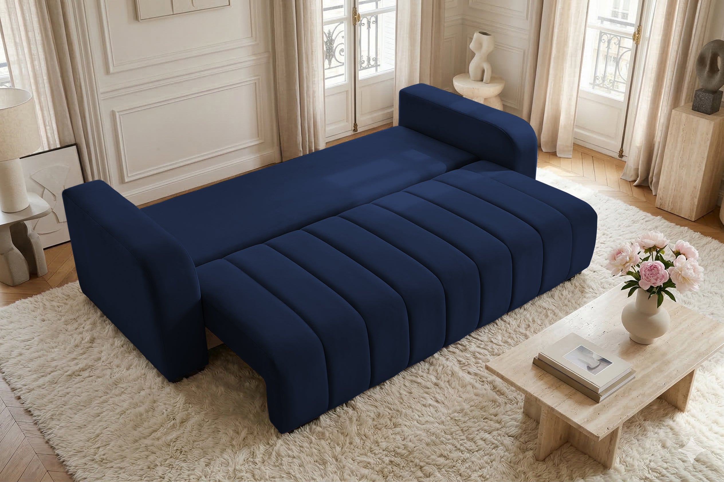 Canapea Extensibila 3 locuri Diego, cu lada de depozitare, 230x92x90 cm - Prestigehome.ro - Canapea - Prestige - #color_velutto-albastru