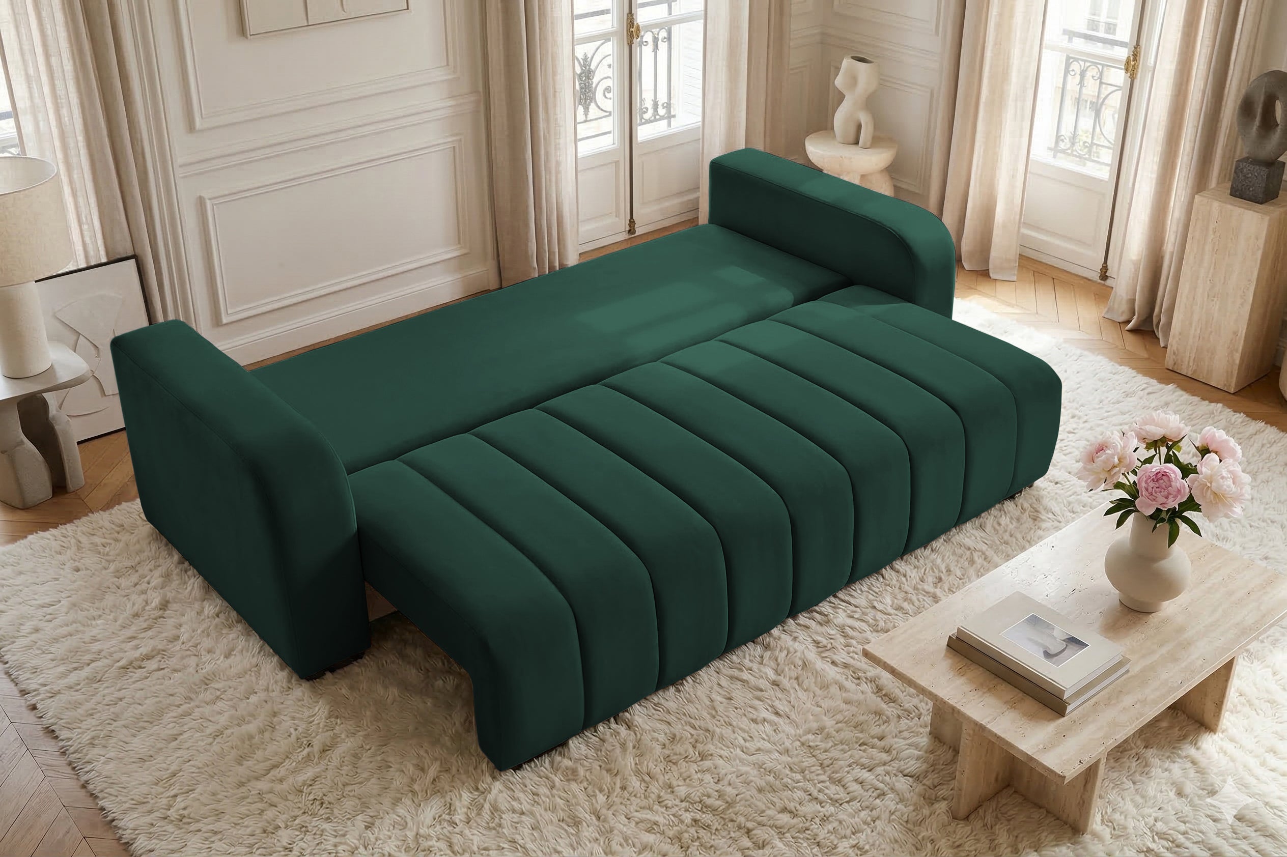 Canapea Extensibila 3 locuri Diego, cu lada de depozitare, 230x92x90 cm - Prestigehome.ro - Canapea - Prestige - #color_velutto-verde