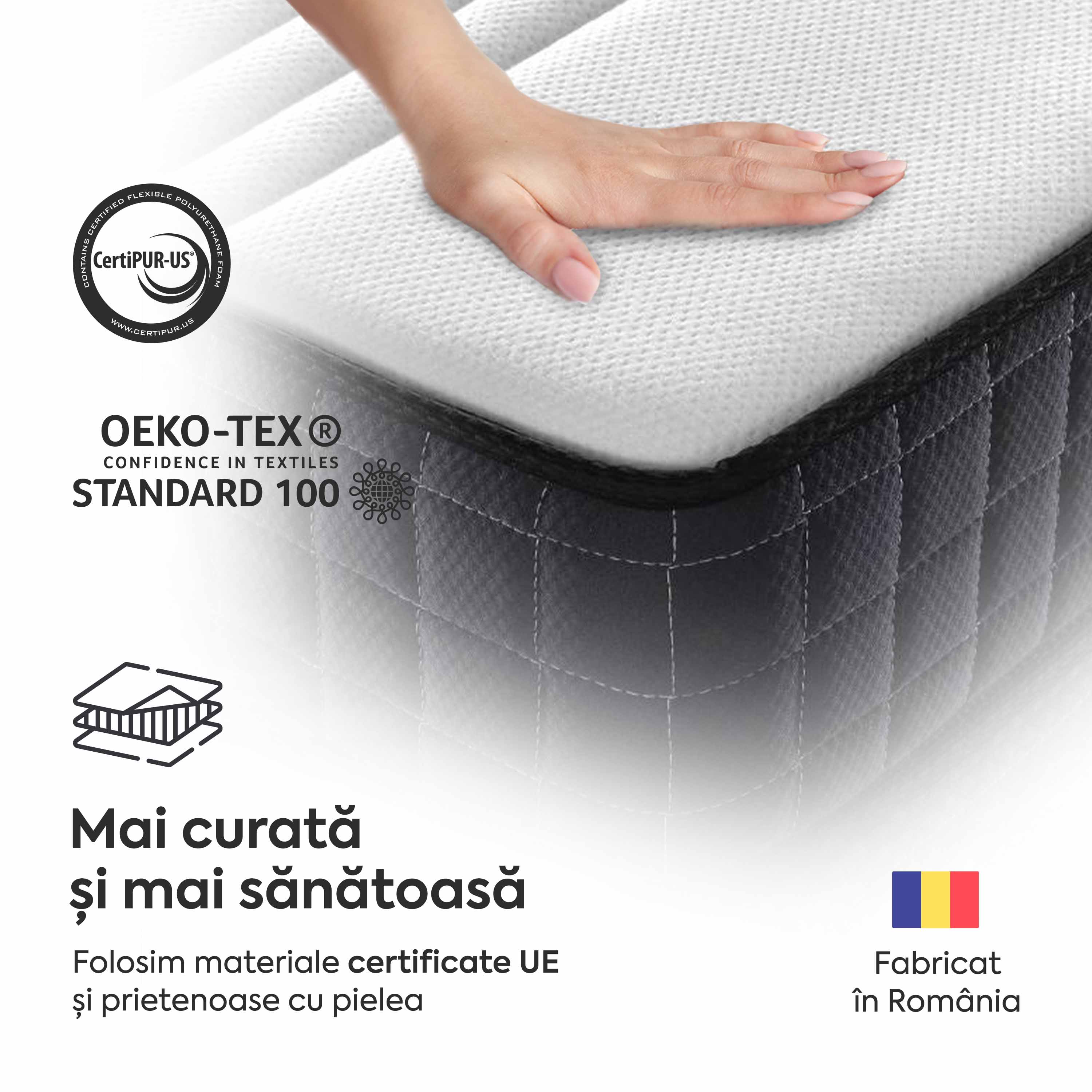 Saltea ORIGINAL, 14+2 Memory, spumă poliuretanică elastică, spumă cu memorie, husă antibacteriană, superortopedică, Grosime 18 cm - Prestige Home