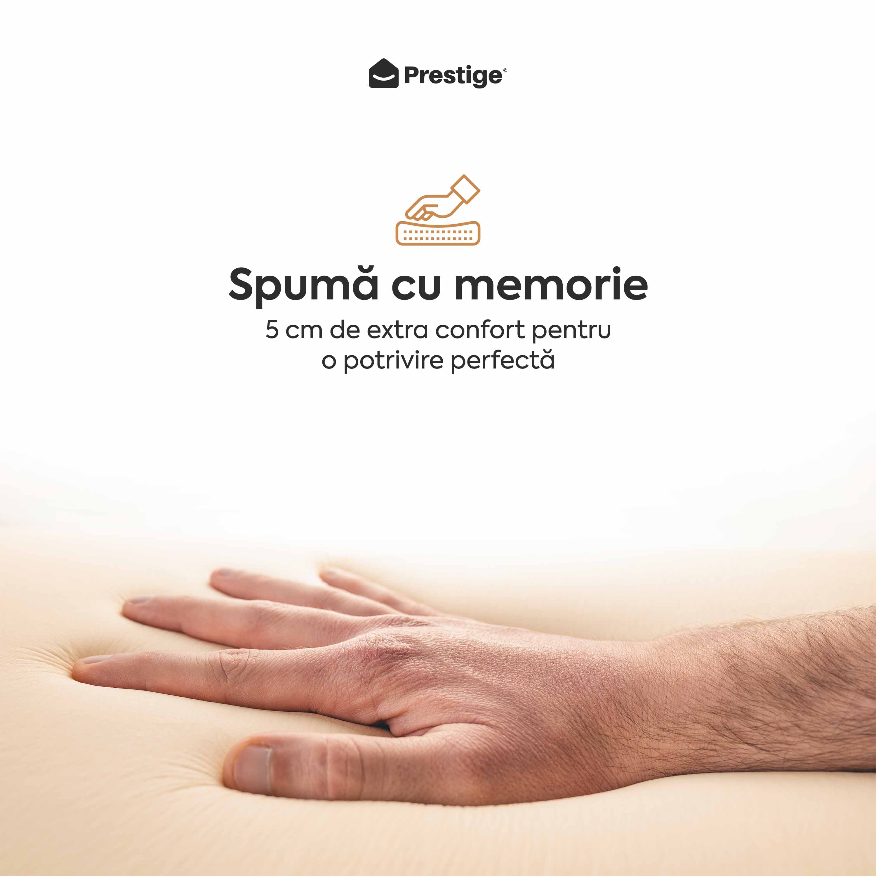 Saltea SAPPHIRE PLUS, 14+5 Memory, spumă poliuretanică elastică, spumă cu memorie, husă antibacteriană, superortopedică, Grosime 21 cm - Prestige Home