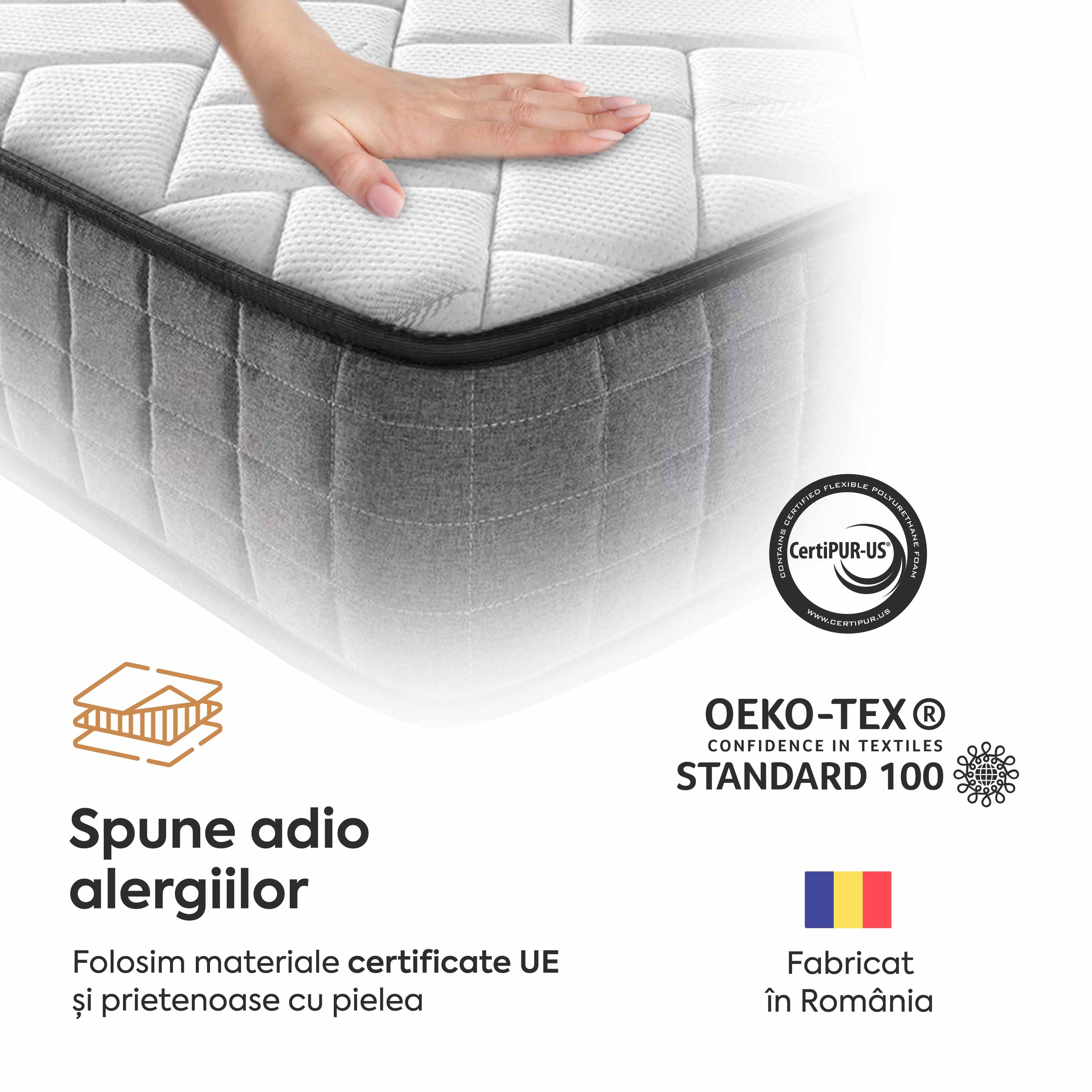 Saltea SAPPHIRE PLUS, 14+5 Memory, spumă poliuretanică elastică, spumă cu memorie, husă antibacteriană, superortopedică, Grosime 21 cm - Prestige Home