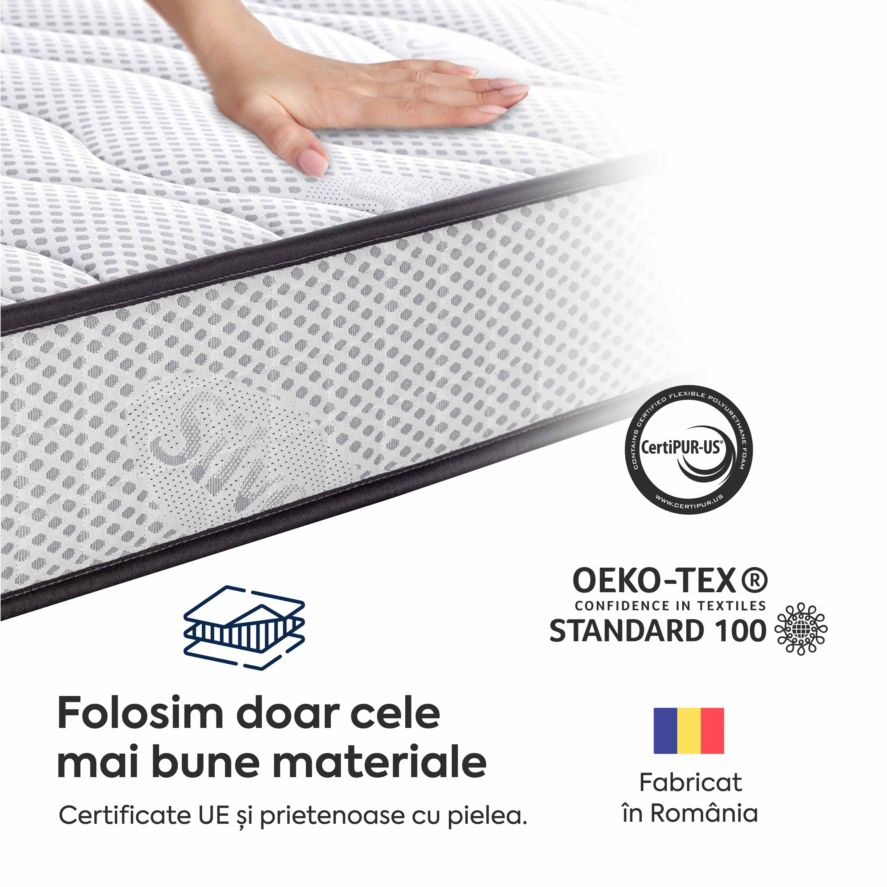 Saltea SILVER FLEX, spumă poliuretanică, reversibilă, hipoalergenică, super ortopedică, Grosime 19 cm - Prestige Home