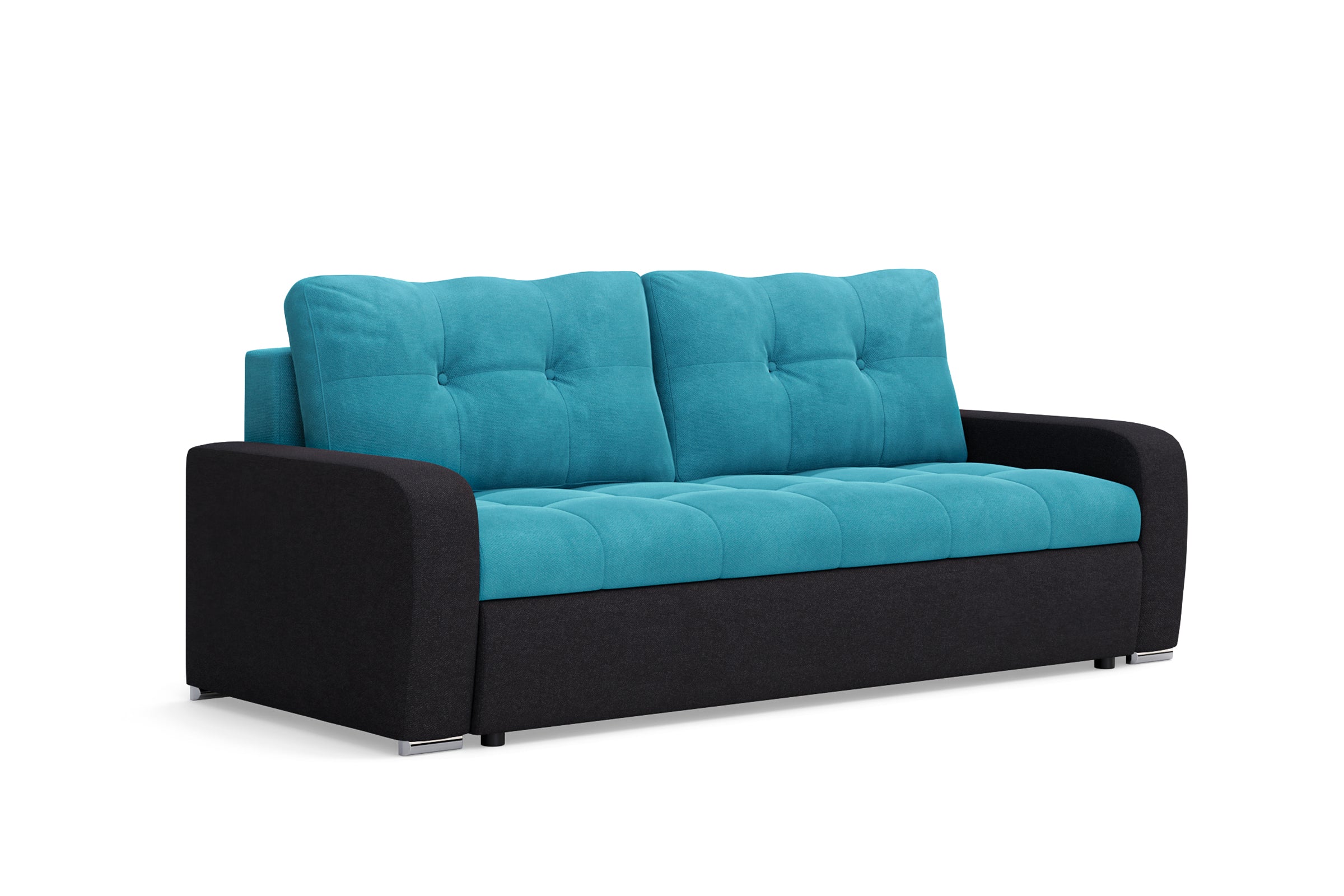 Canapea Extensibilă 3 locuri VENETIA, cu ladă de depozitare, 220x100x90 cm, Turcoaz/Negru