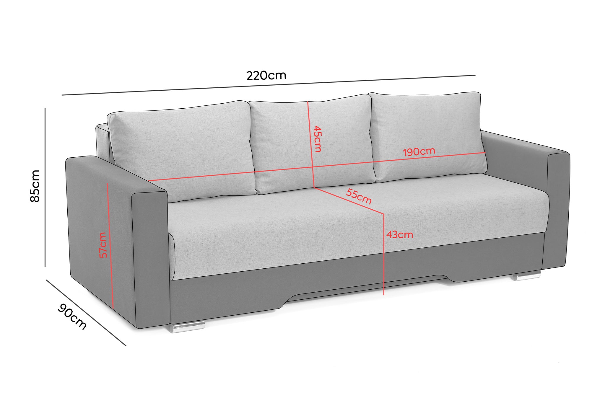 Canapea Extensibila 3 locuri Cesar, cu lada de depozitare, 220x90x85 cm - Prestigehome.ro - Canapea - Prestige